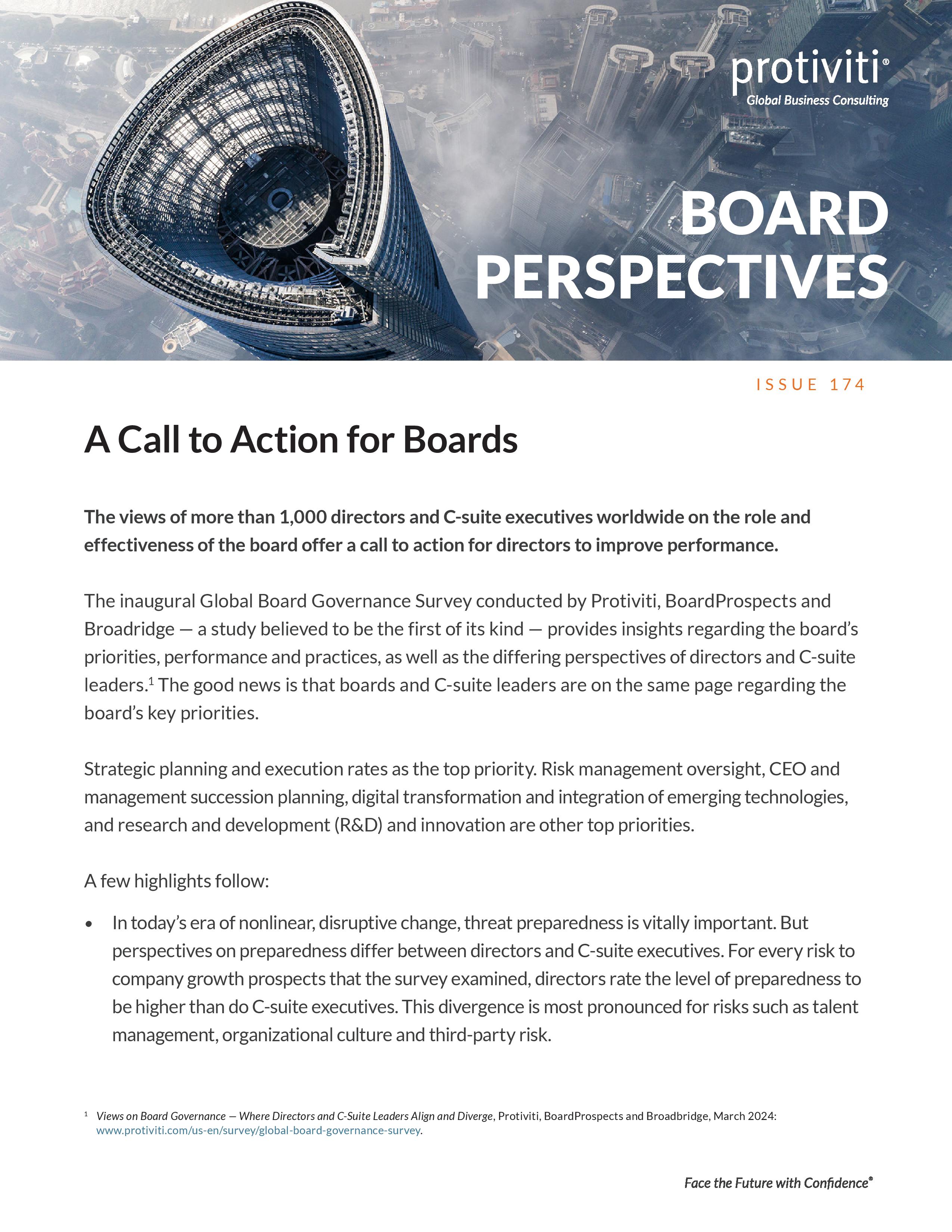 screenshot of the first page of A Call to Action for Boards