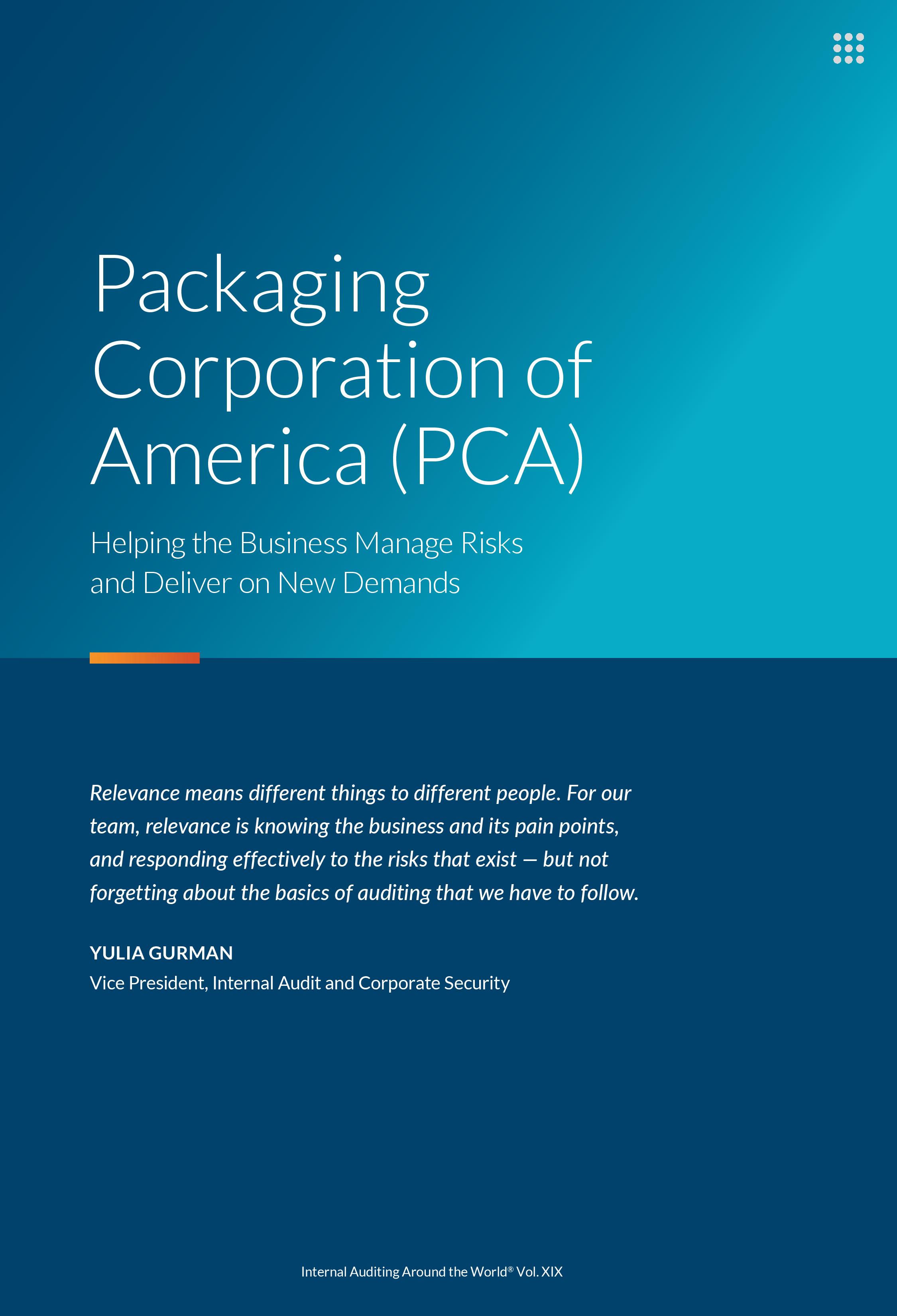 screenshot of the first page of Packaging Corporation of America (PCA) Helping the Business Manage Risks and Deliver on New Demands