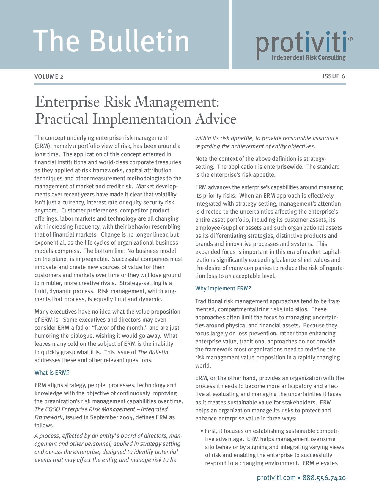 Enterprise Risk Management: Practical Implementation Advice