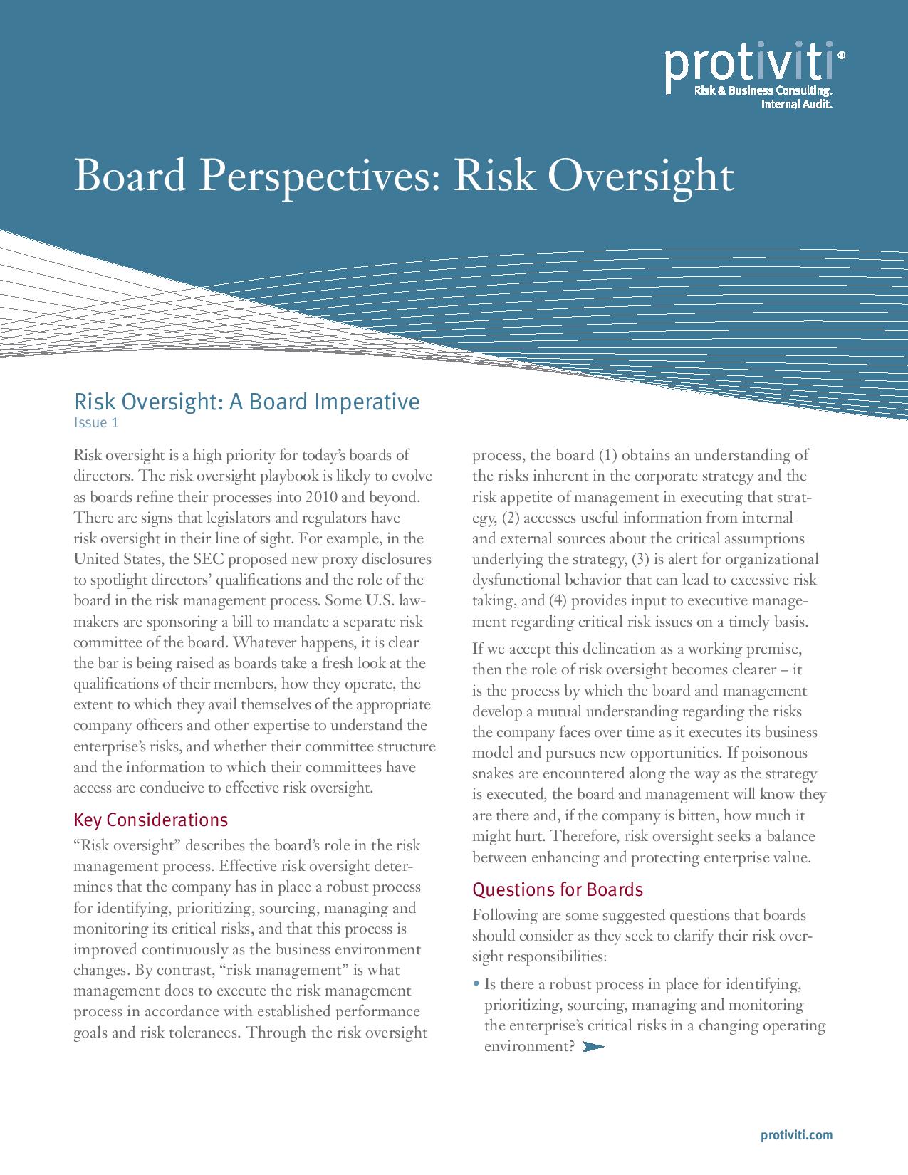 Risk Oversight: A Board Imperative