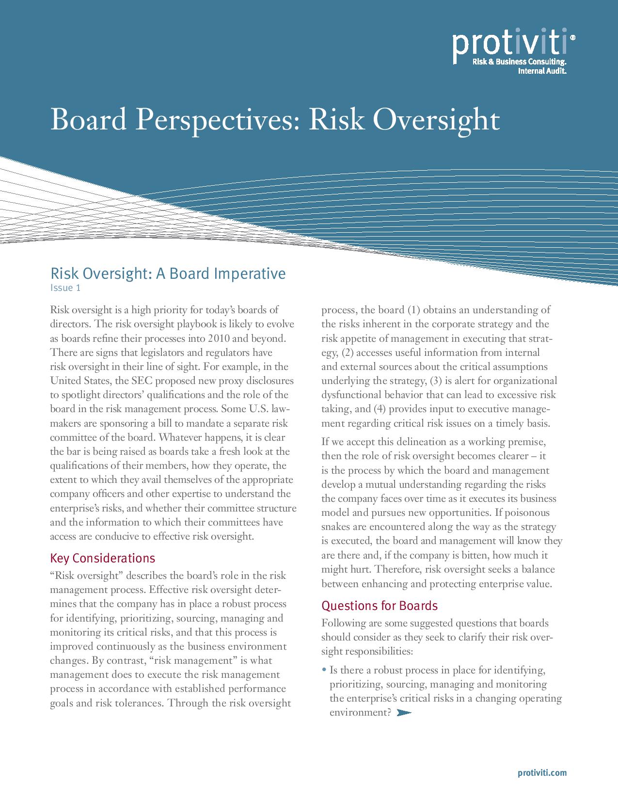 Risk Oversight: A Board Imperative