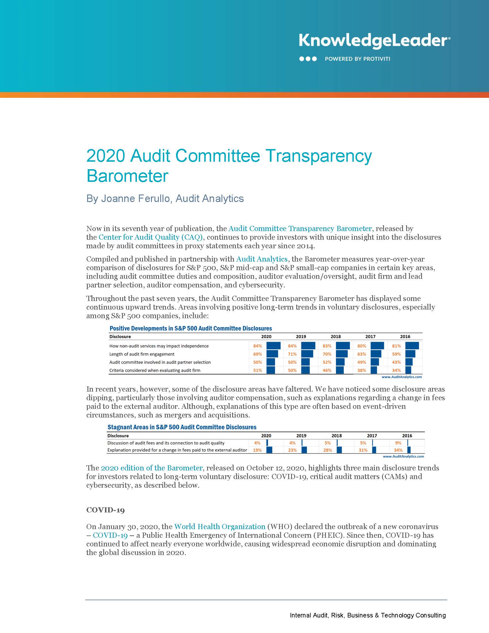 Screenshot of the first page of 2020 Audit Committee Transparency Barometer
