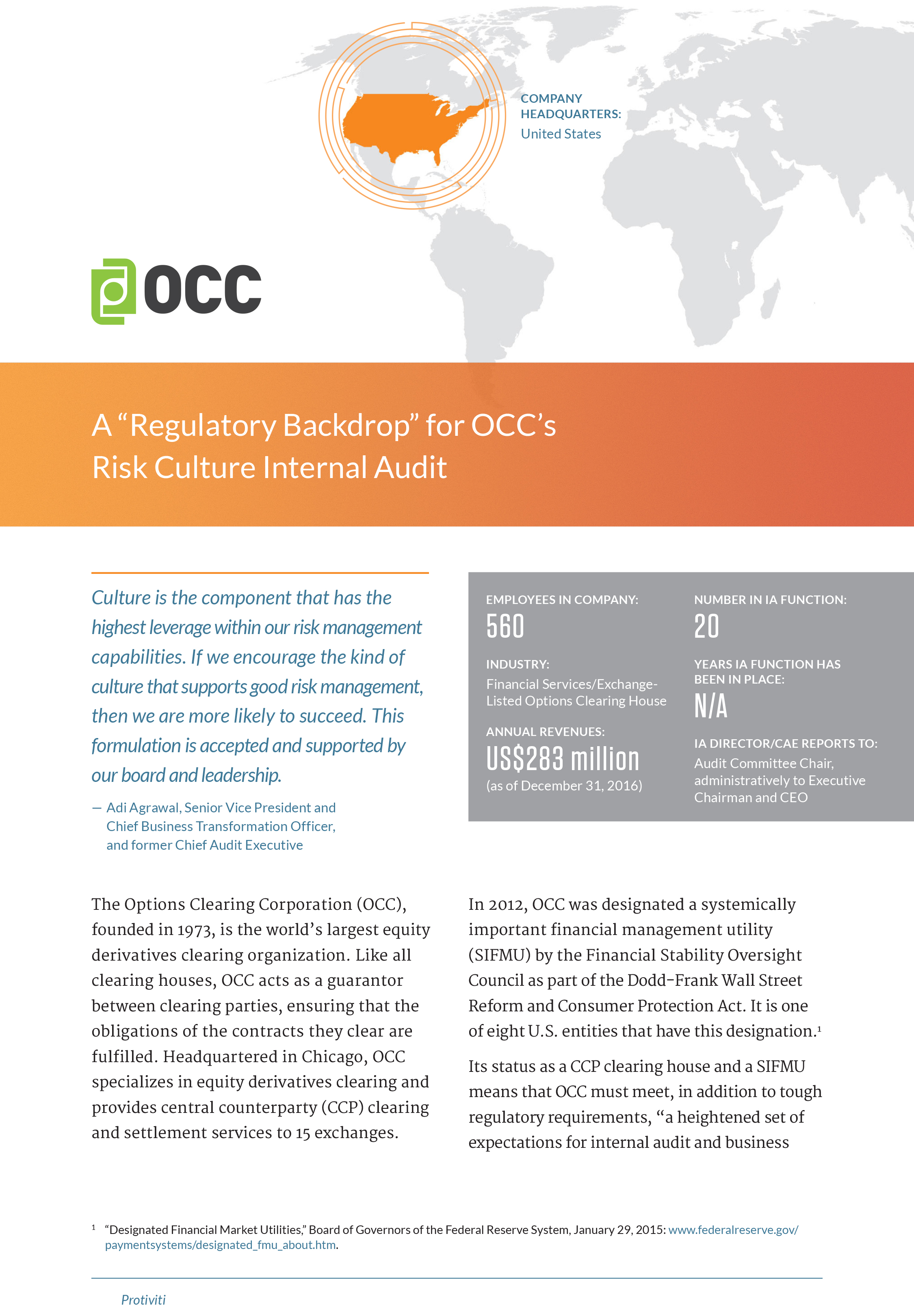 Screenshot of the first page of A “Regulatory Backdrop” for OCC’s Risk Culture Internal Audit