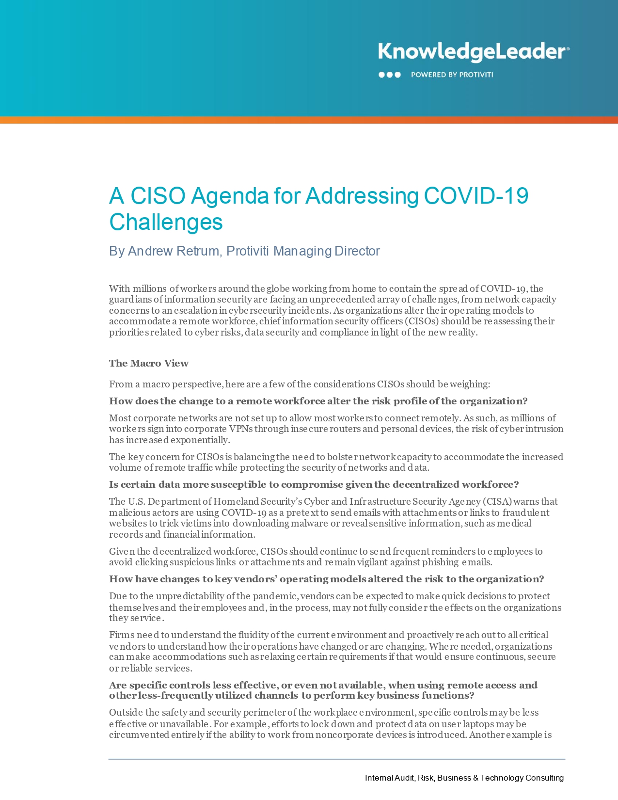 A CISO Agenda for Addressing COVID-19 Challenges