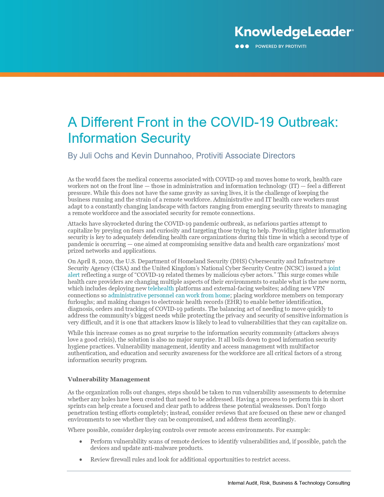A Different Front in the COVID-19 Outbreak: Information Security