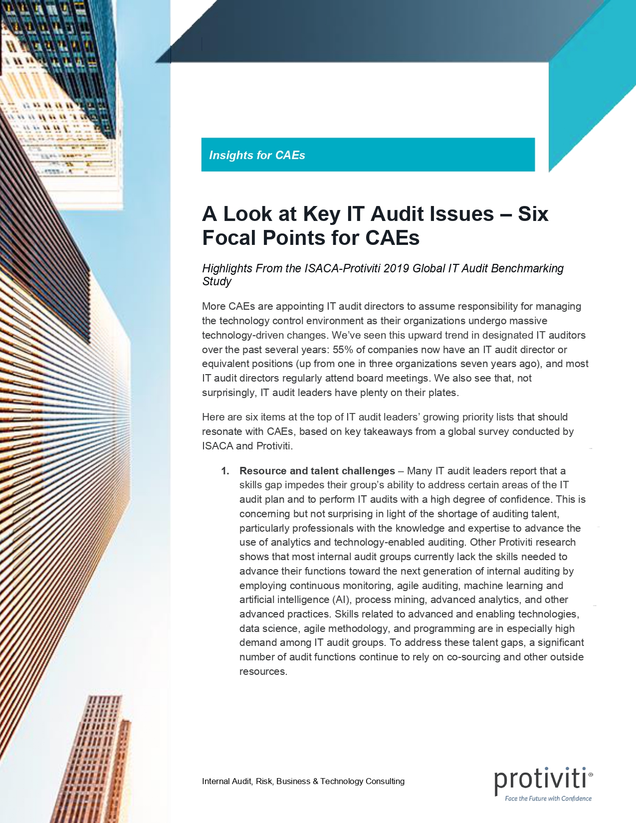 Screenshot of the first page of A Look at Key IT Audit Issues Six Focal Points for CAEs