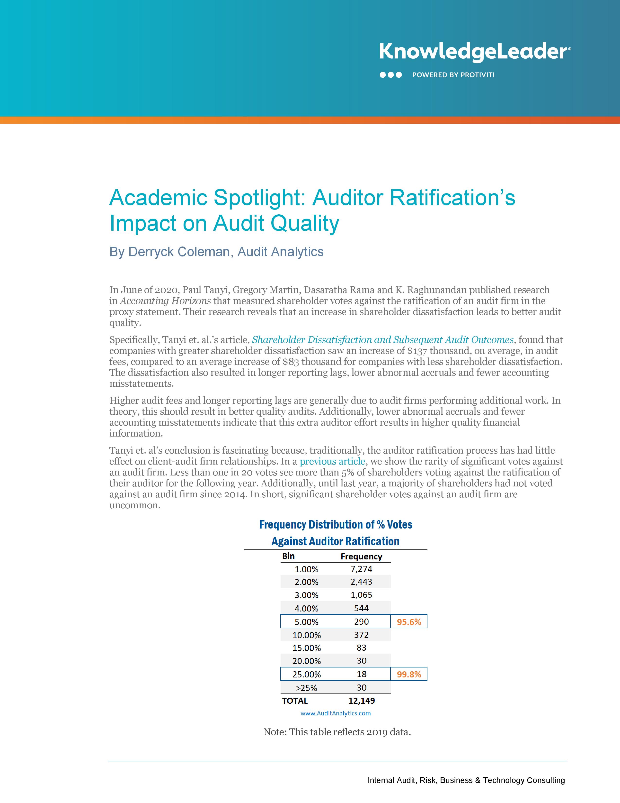 Screenshot of the first page of (Academic Spotlight: Auditor Ratification’s Impact on Audit Quality)