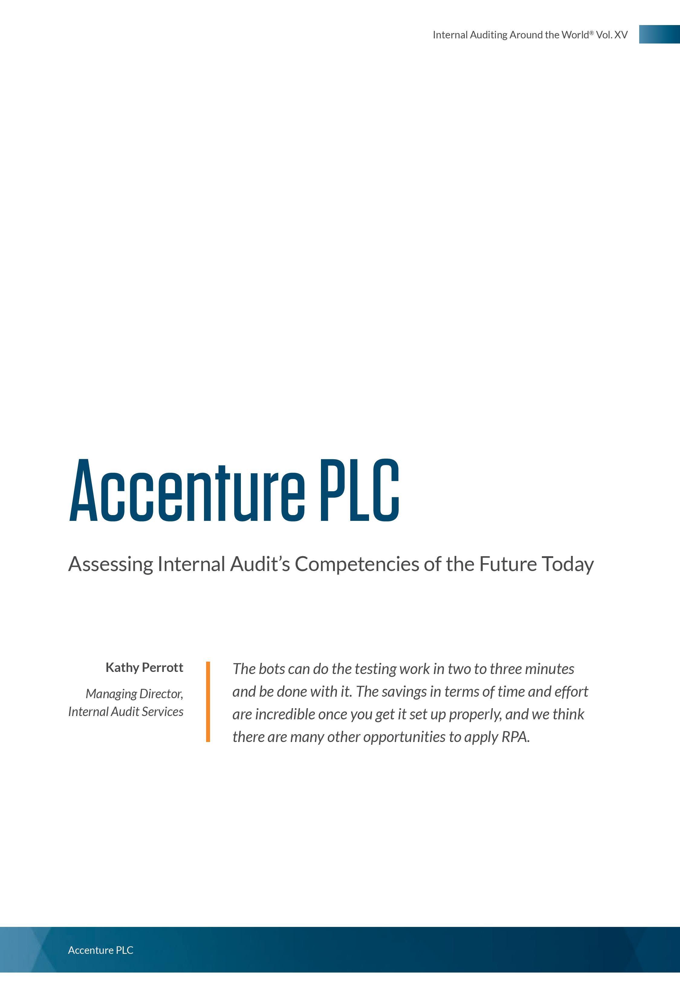 Screenshot of the first page of Accenture PLC Assessing Internal Audit’s Competencies of the Future Today