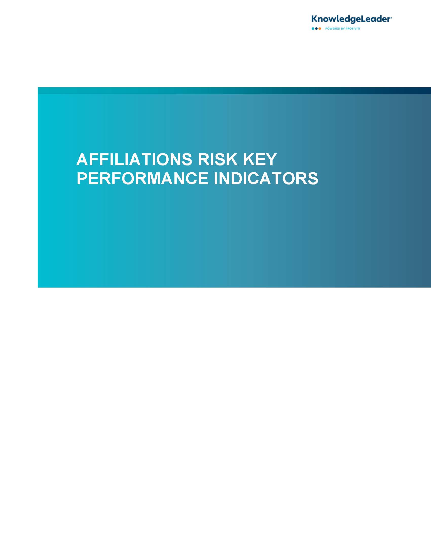 Screenshot of the first page of Affiliations Risk Key Performance Indicators