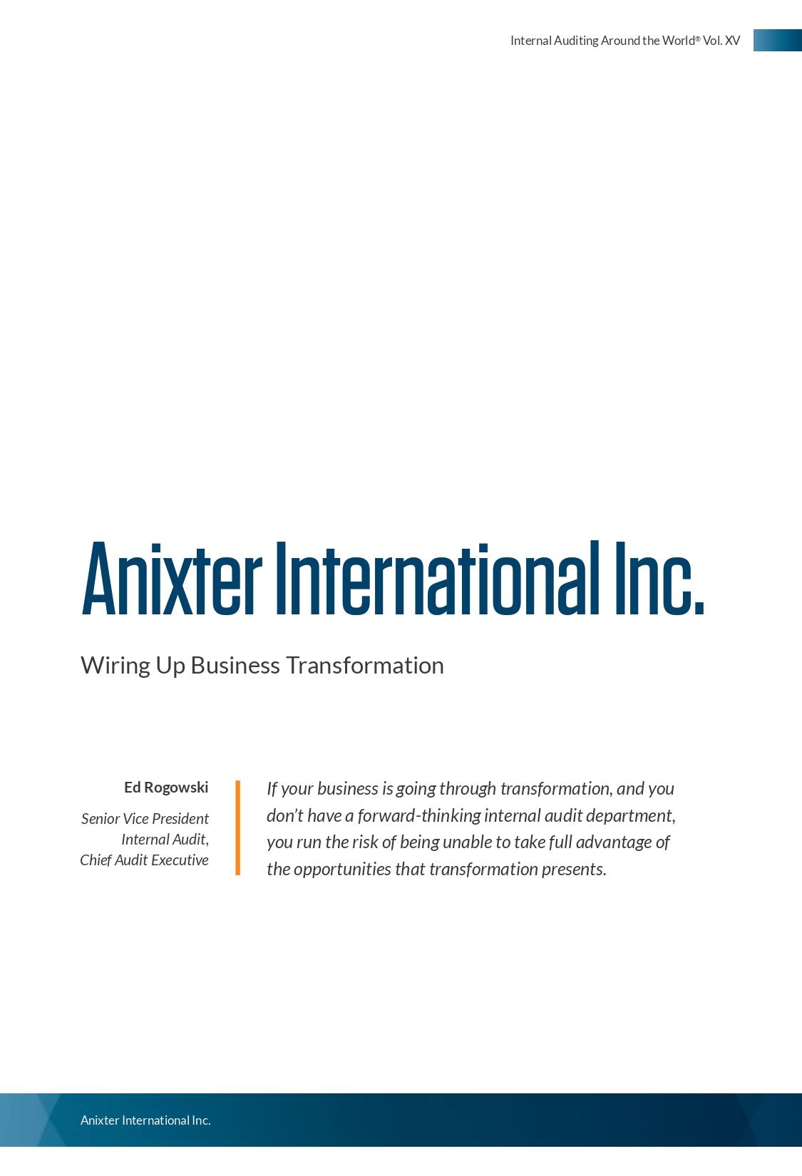 Screenshot of the first page of Anixter International Inc. Wiring Up Business Transformation