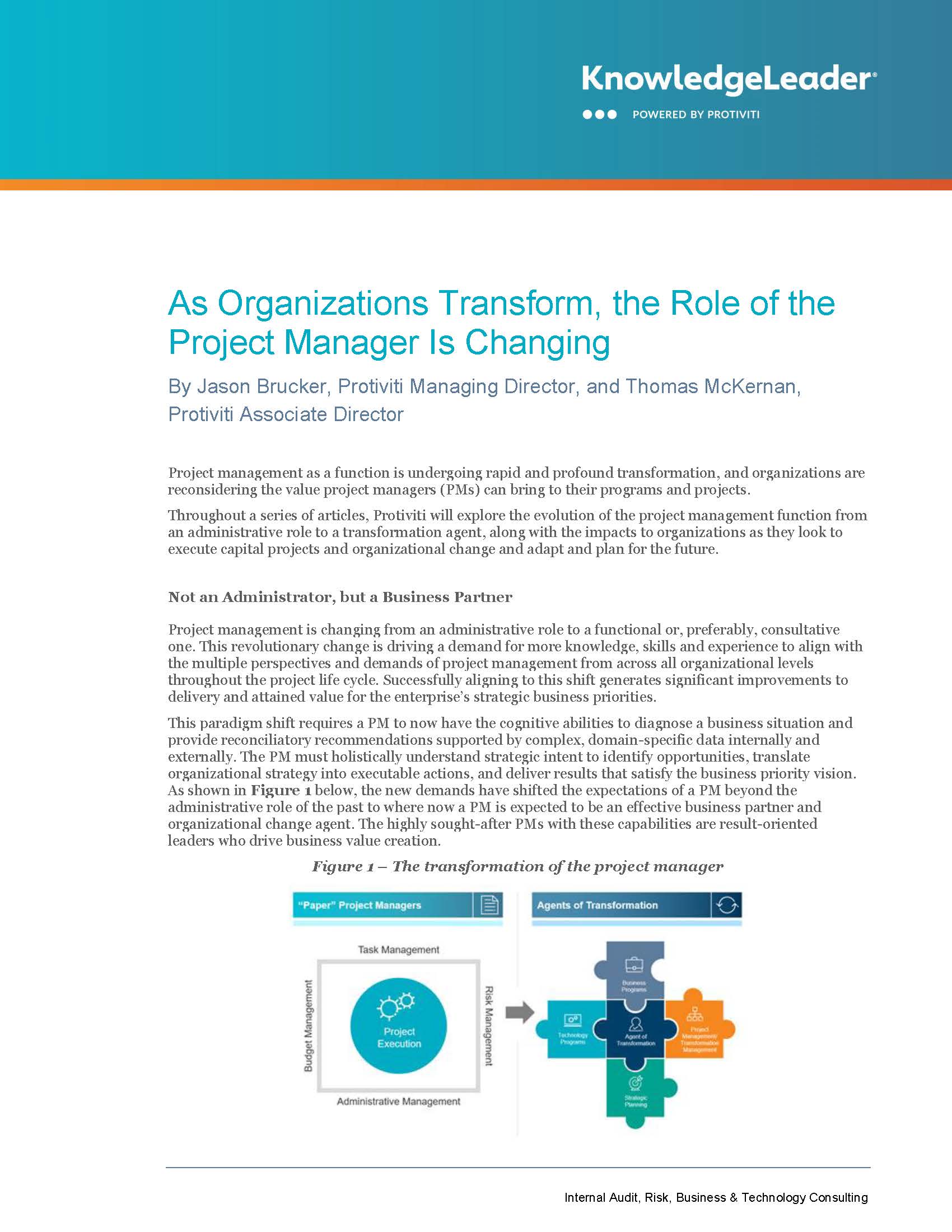 Screenshot of the first page of As Organizations Transform, the Role of the Project Manager Is Changing