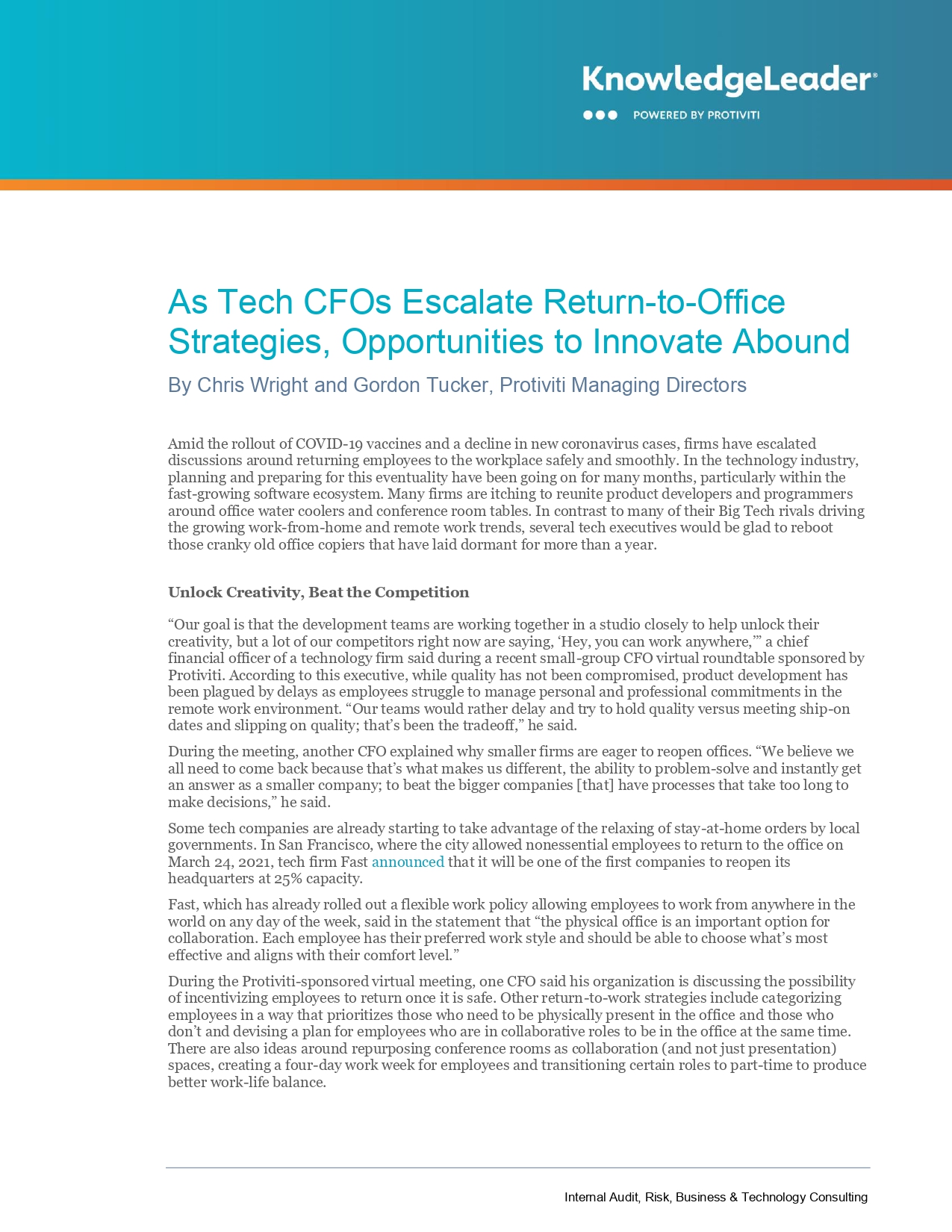 As Tech CFOs Escalate Return-to-Office Strategies, Opportunities to Innovate Abound