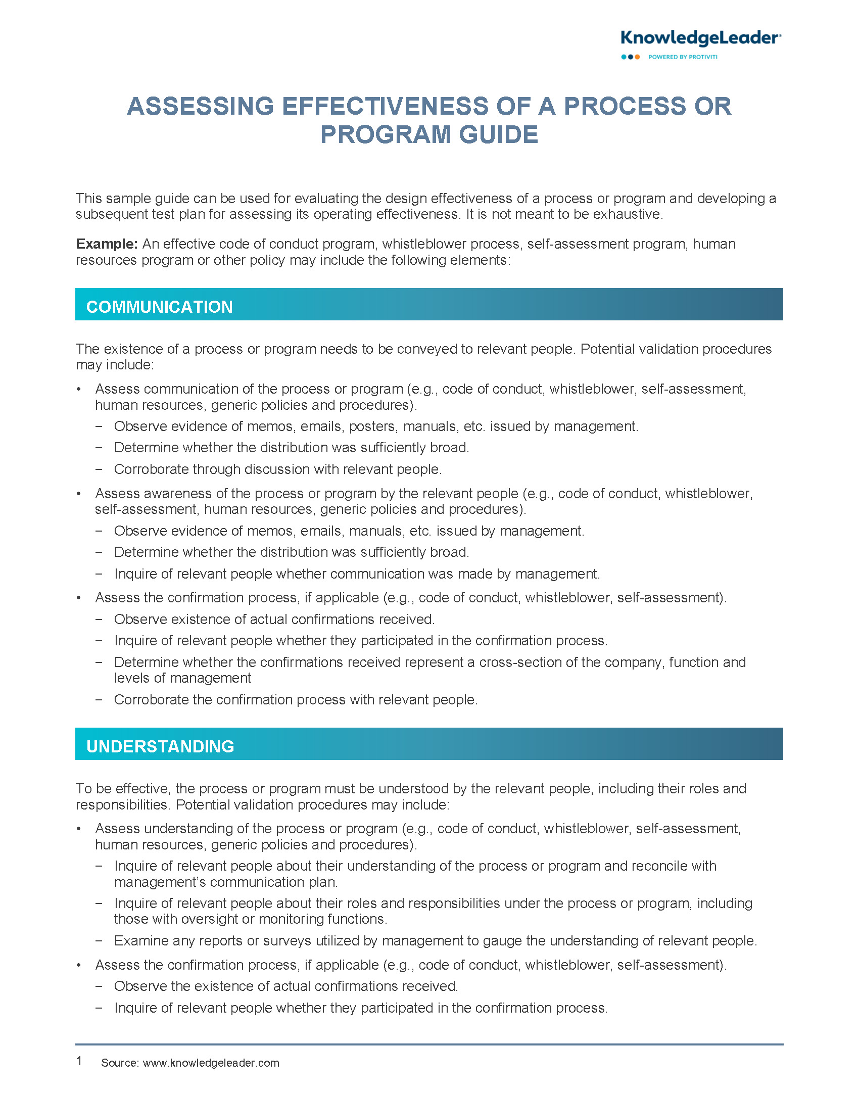 Screenshot of the first page of Assessing Effectiveness of a Process or Program Guide