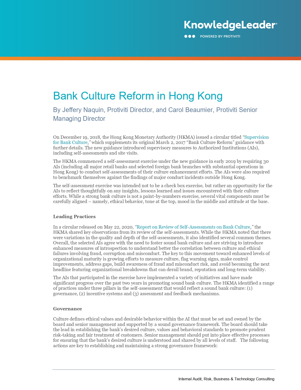 Bank Culture Reform in Hong Kong