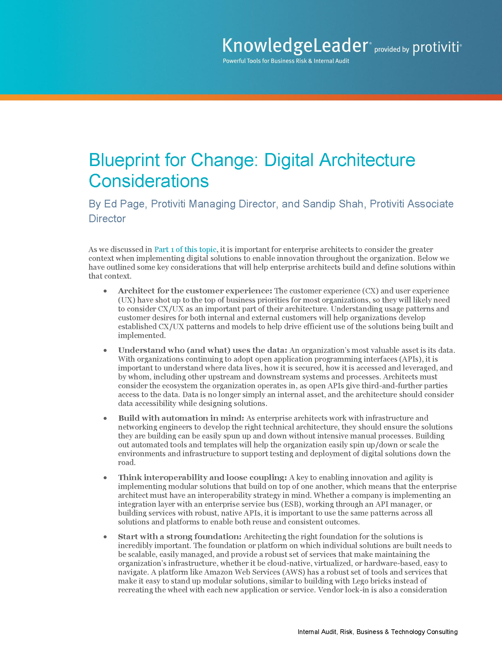 Screenshot of the first page of Blueprint for Change Digital Architecture Considerations