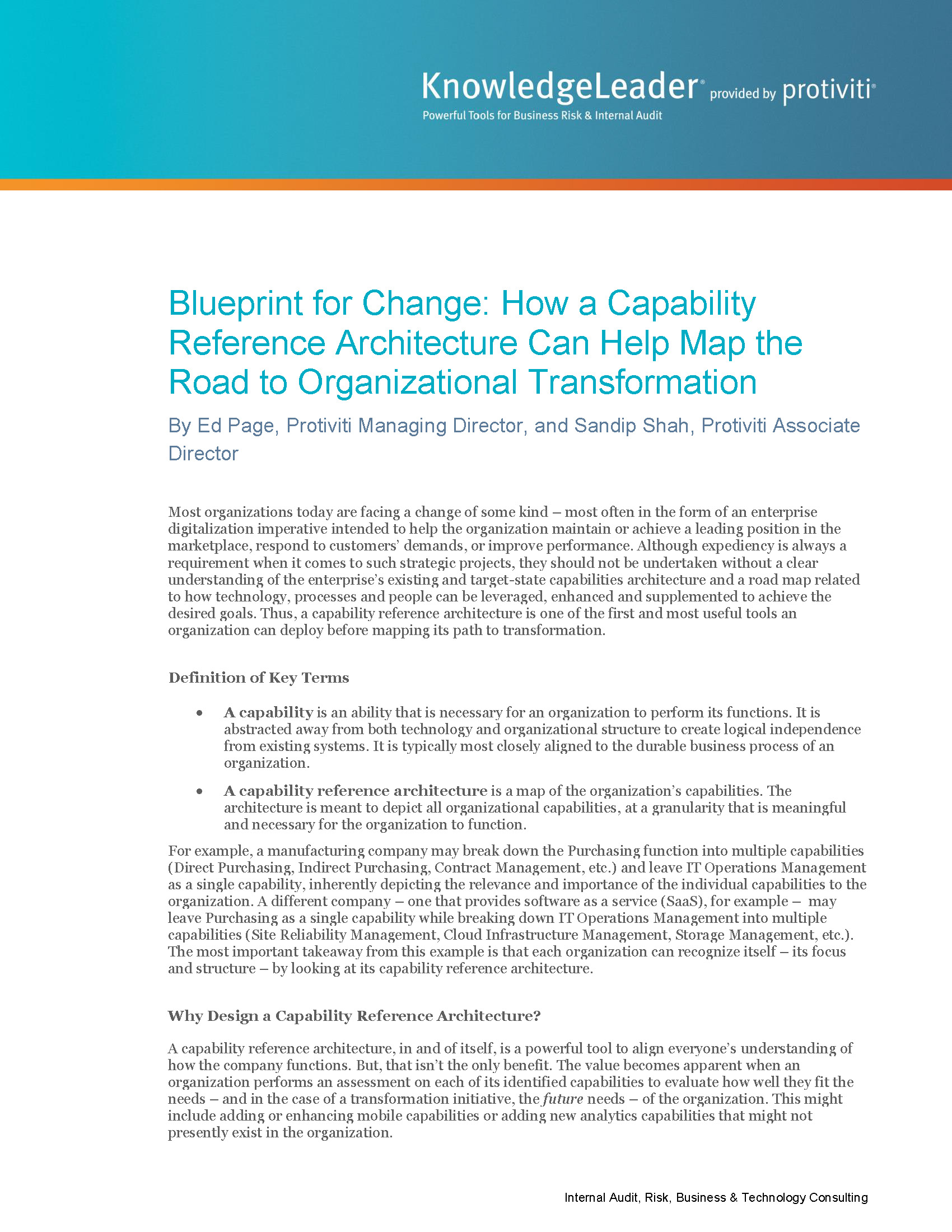 Screenshot of the first page of Blueprint for Change How a Capability Reference Architecture Can Help Map the Road to Organizational Transformation