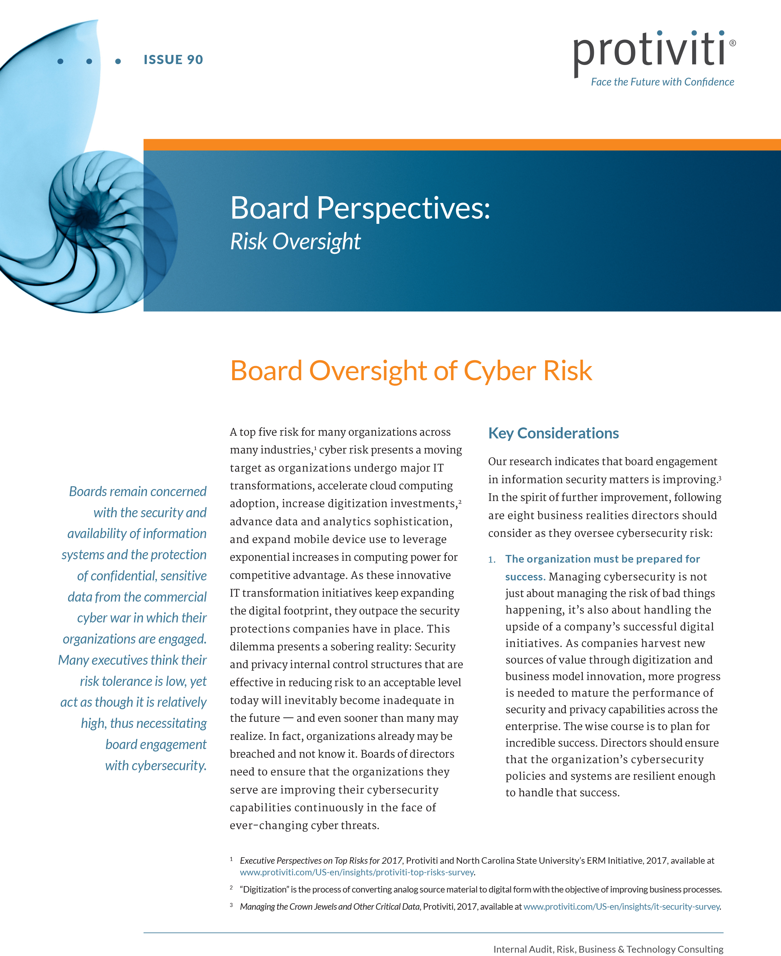 Screenshot of the first page of Board Oversight of Cyber Risk