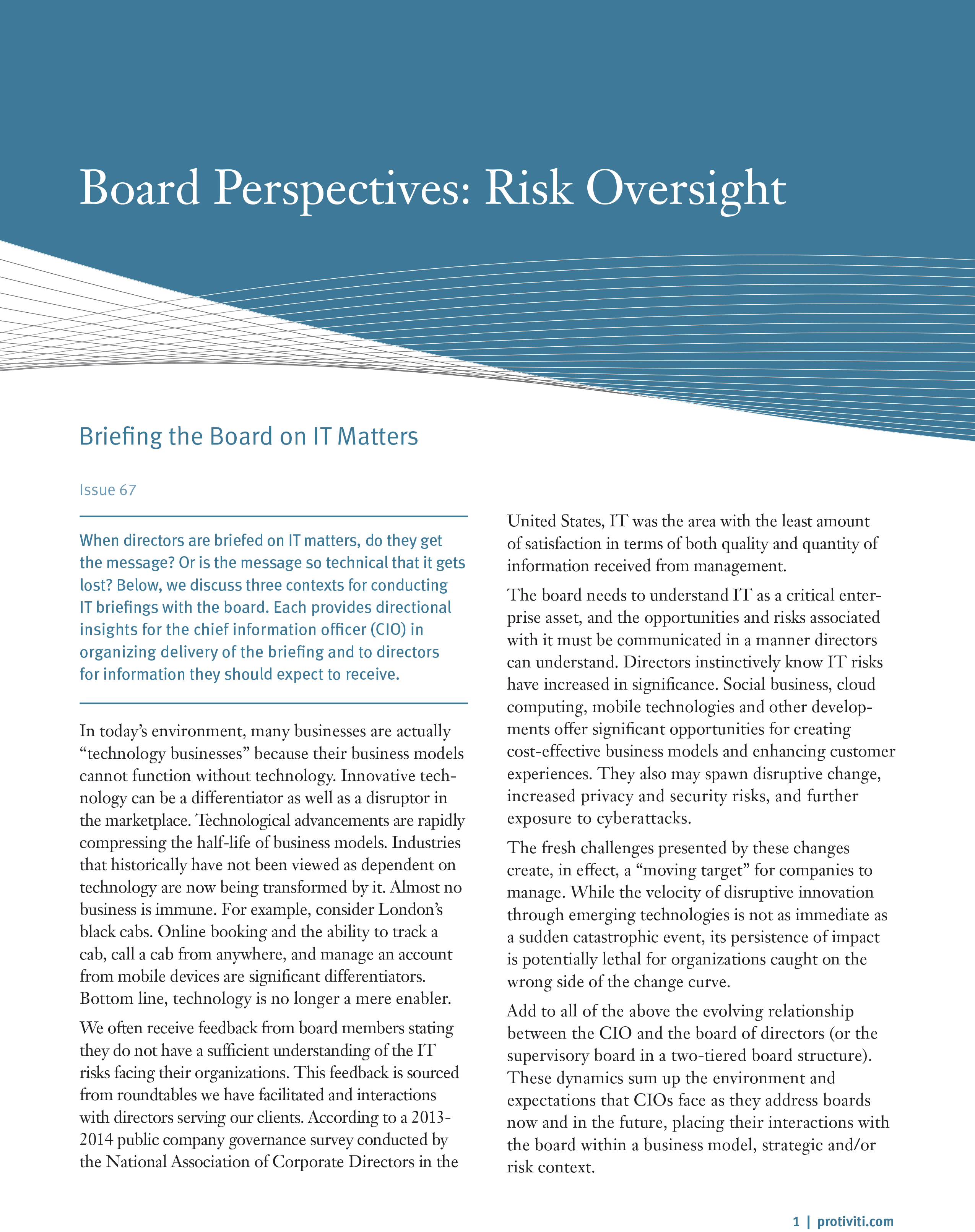 Screenshot of the first page of Briefing the Board on IT Matters