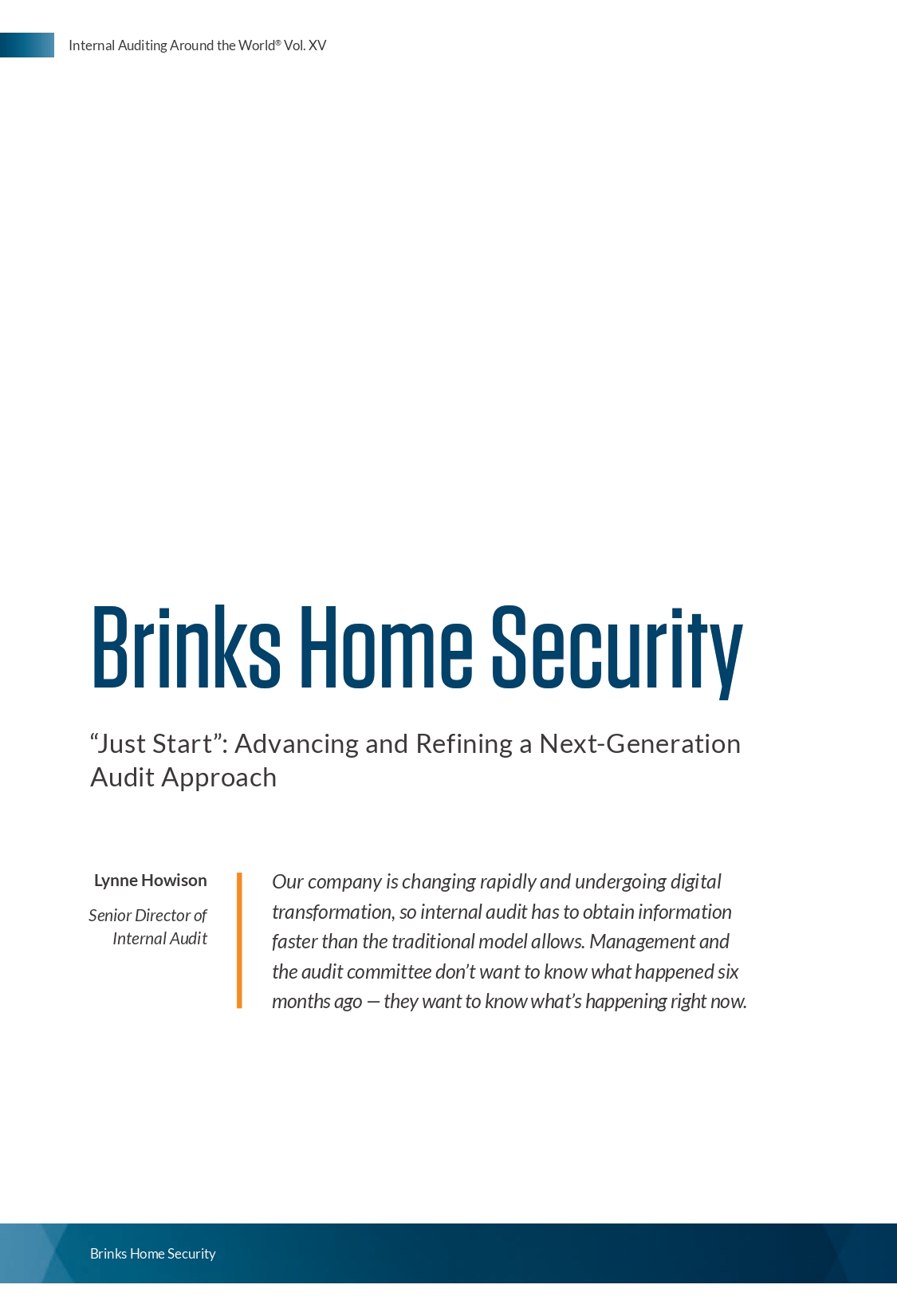 Screenshot of the first page of Brinks Home Security ‘‘Just Start’’ — Advancing and Refining a Next-Generation Audit Approach