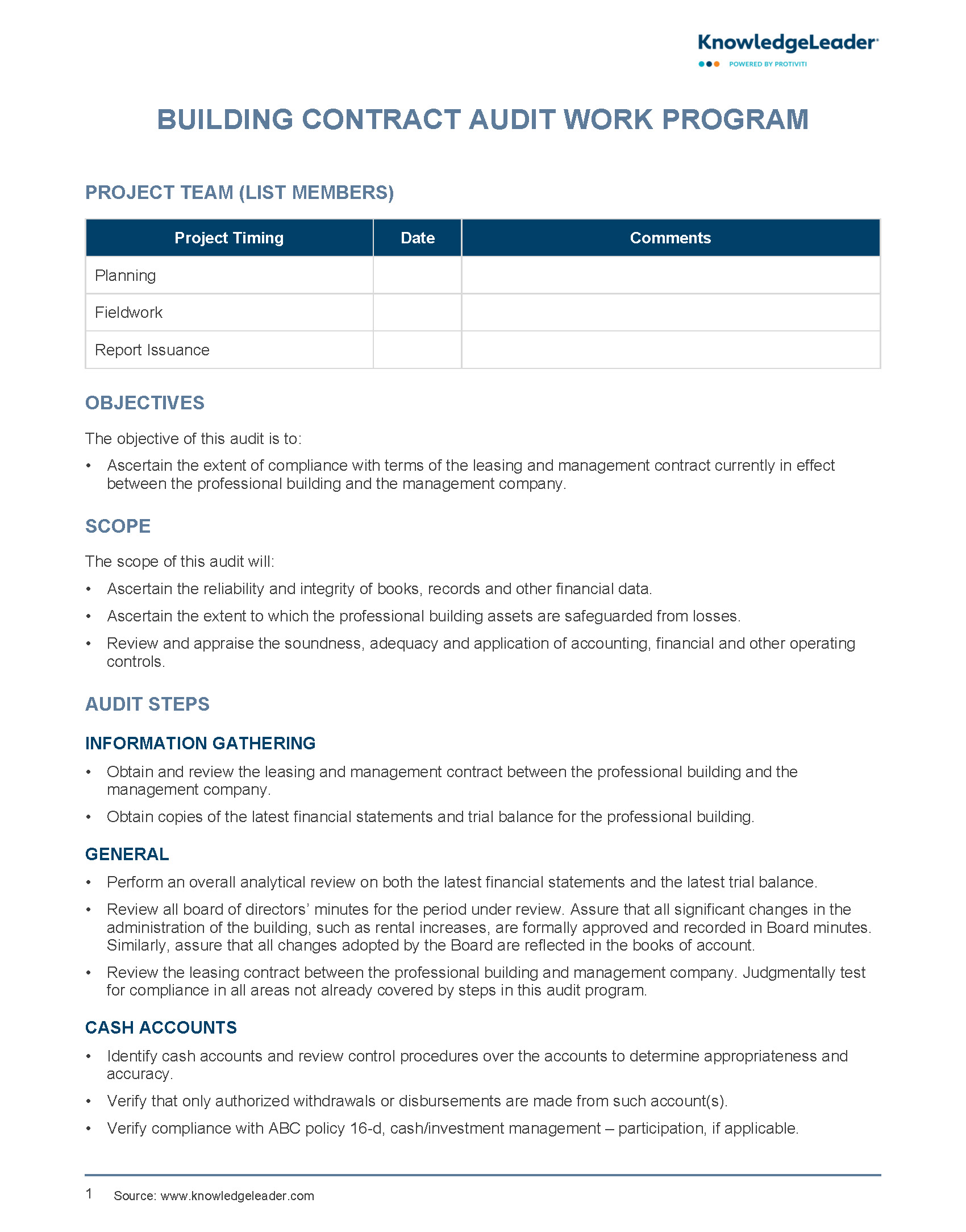 Building Contract Audit Work Program