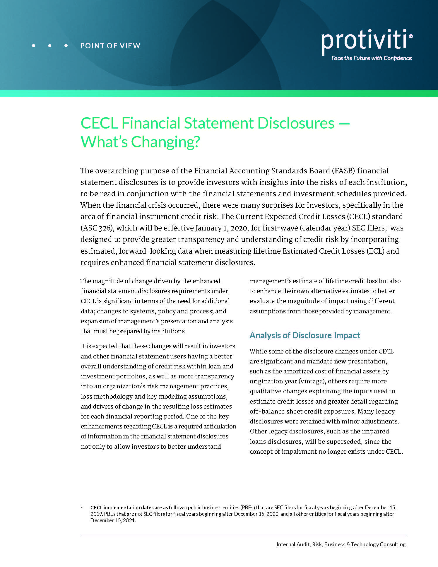 Screenshot of the first page of CECL Financial Statement Disclosures — What’s Changing?