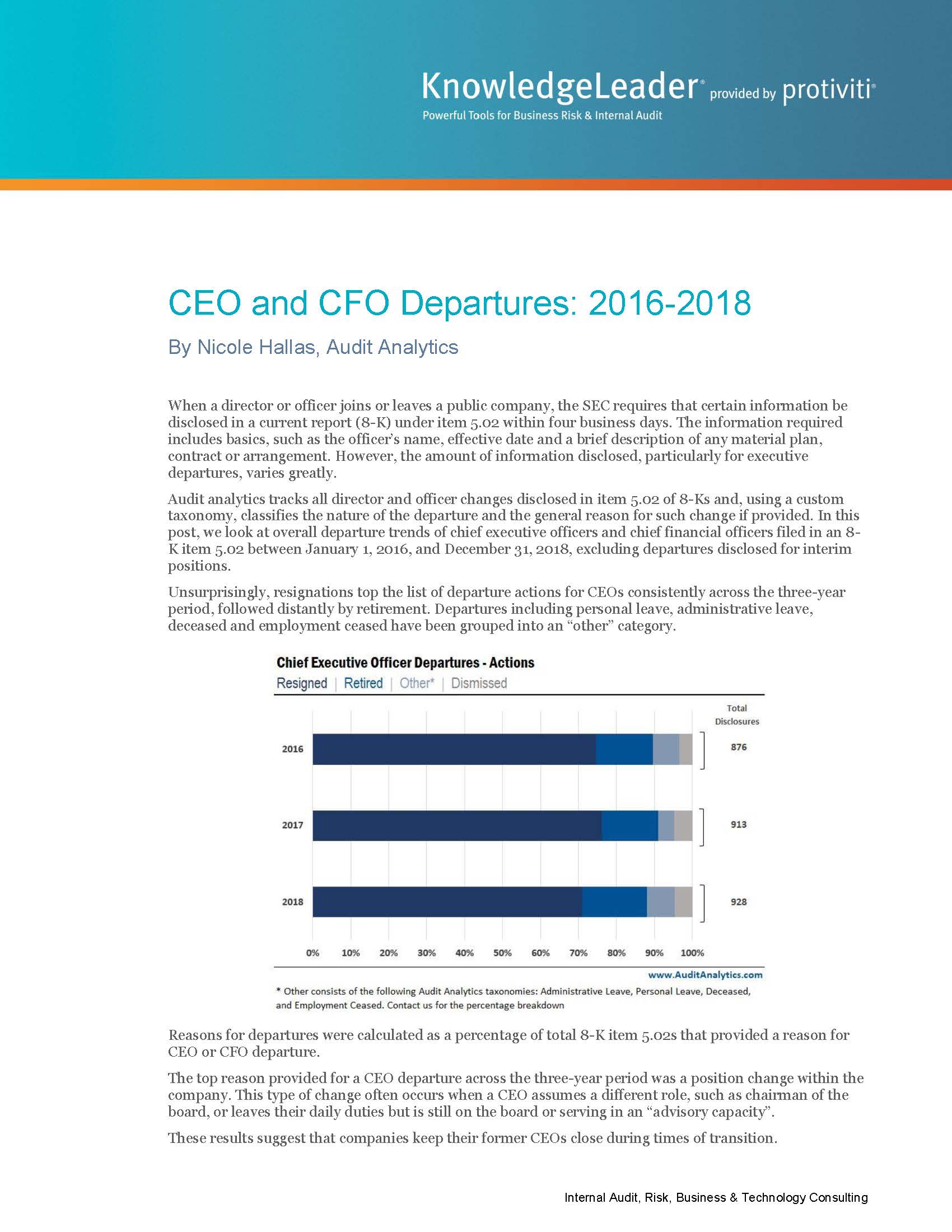Screenshot of the first page of CEO and CFO Departures: 2016-2018