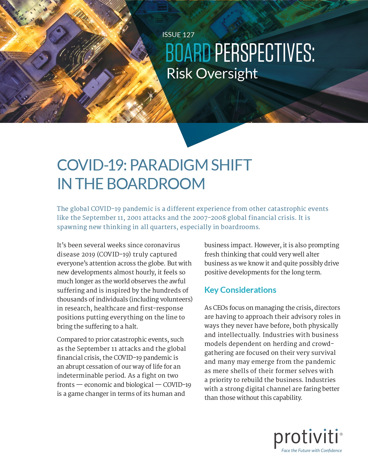Screenshot of the first page of COVID-19: Paradigm Shift in the Boardroom