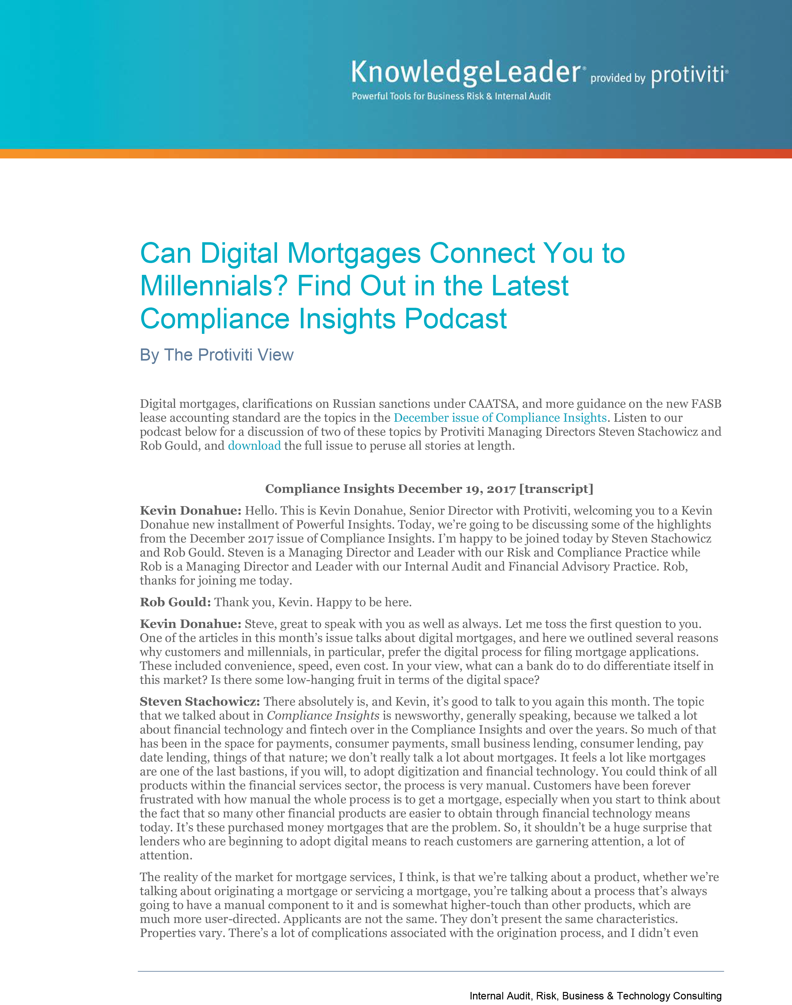 Screenshot of the first page of Can Digital Mortgages Connect You to Millennials? Find Out in the Latest Compliance Insights Podcast