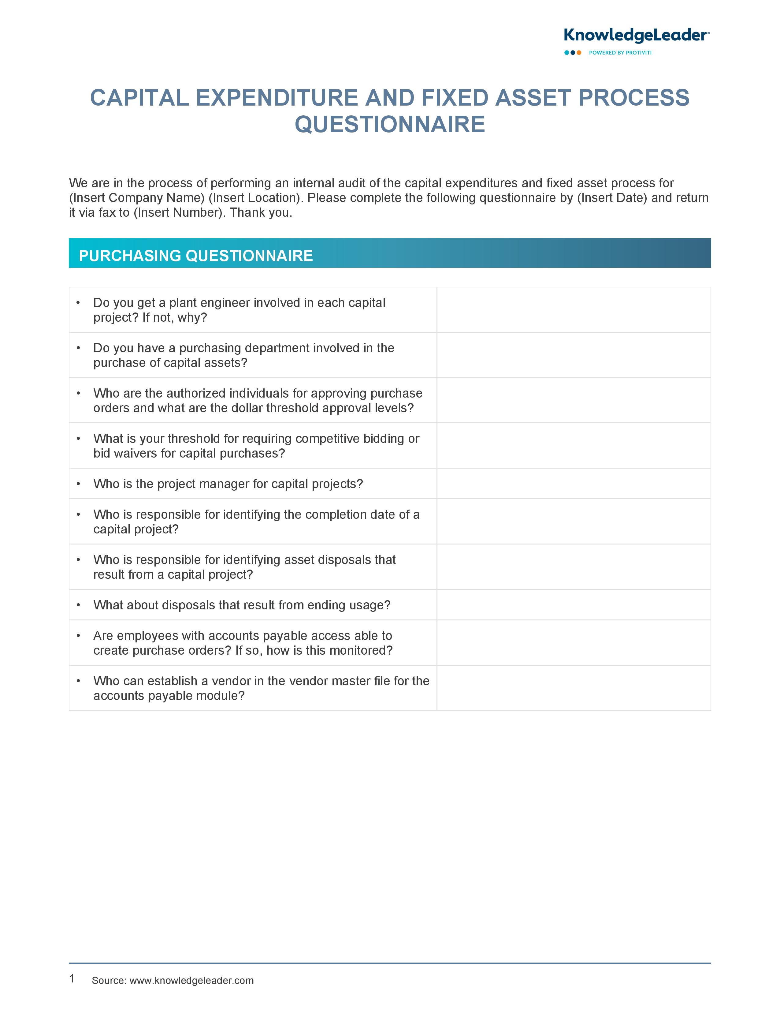 Screenshot of the first page of Capital Expenditure and Fixed Asset Process Questionnaire-page-001