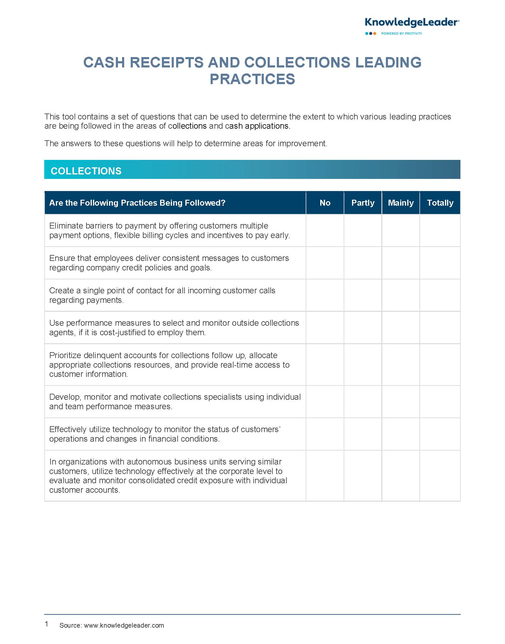 Screenshot of the first page of Cash Receipts and Collections Leading Practices