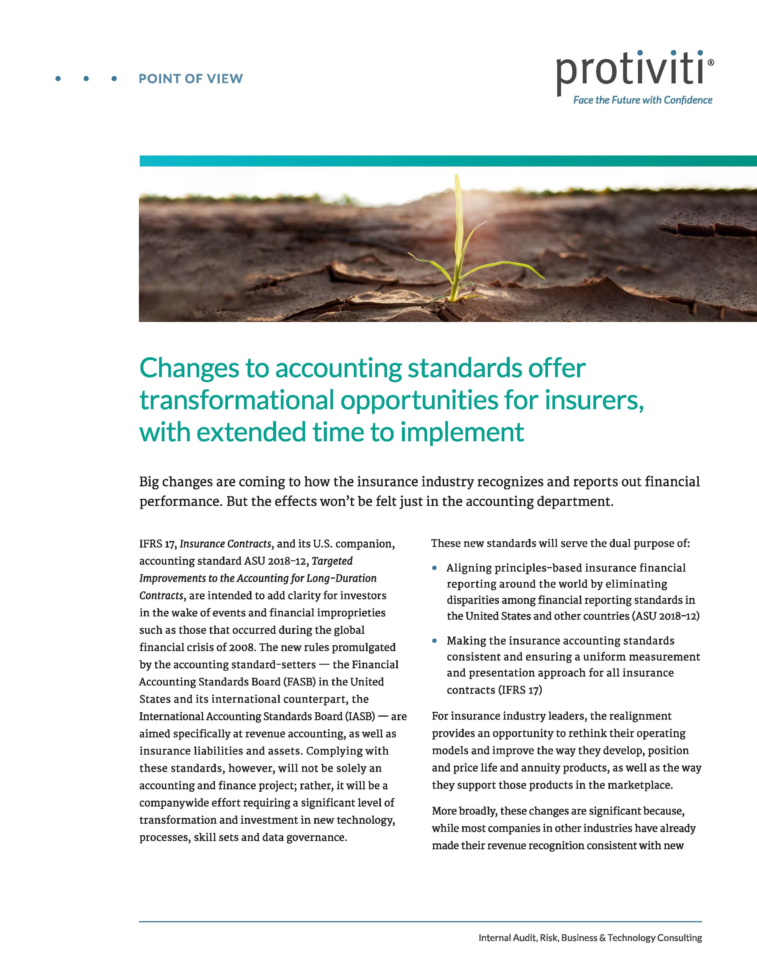 Screenshot of the first page of Changes to accounting standards offer transformational opportunities for insurers, with extended time to impement
