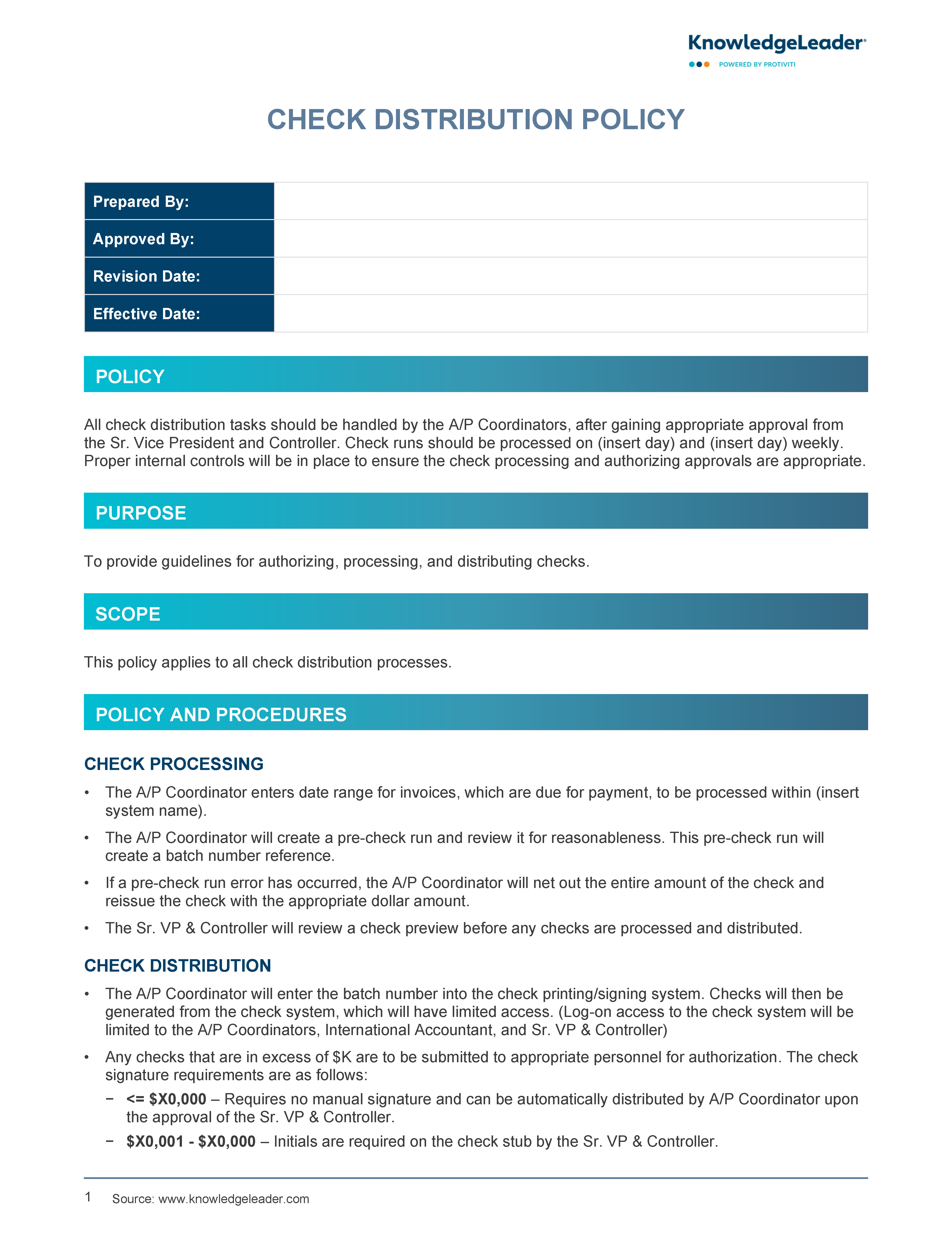 Screenshot of the first page of Check Distribution Policy