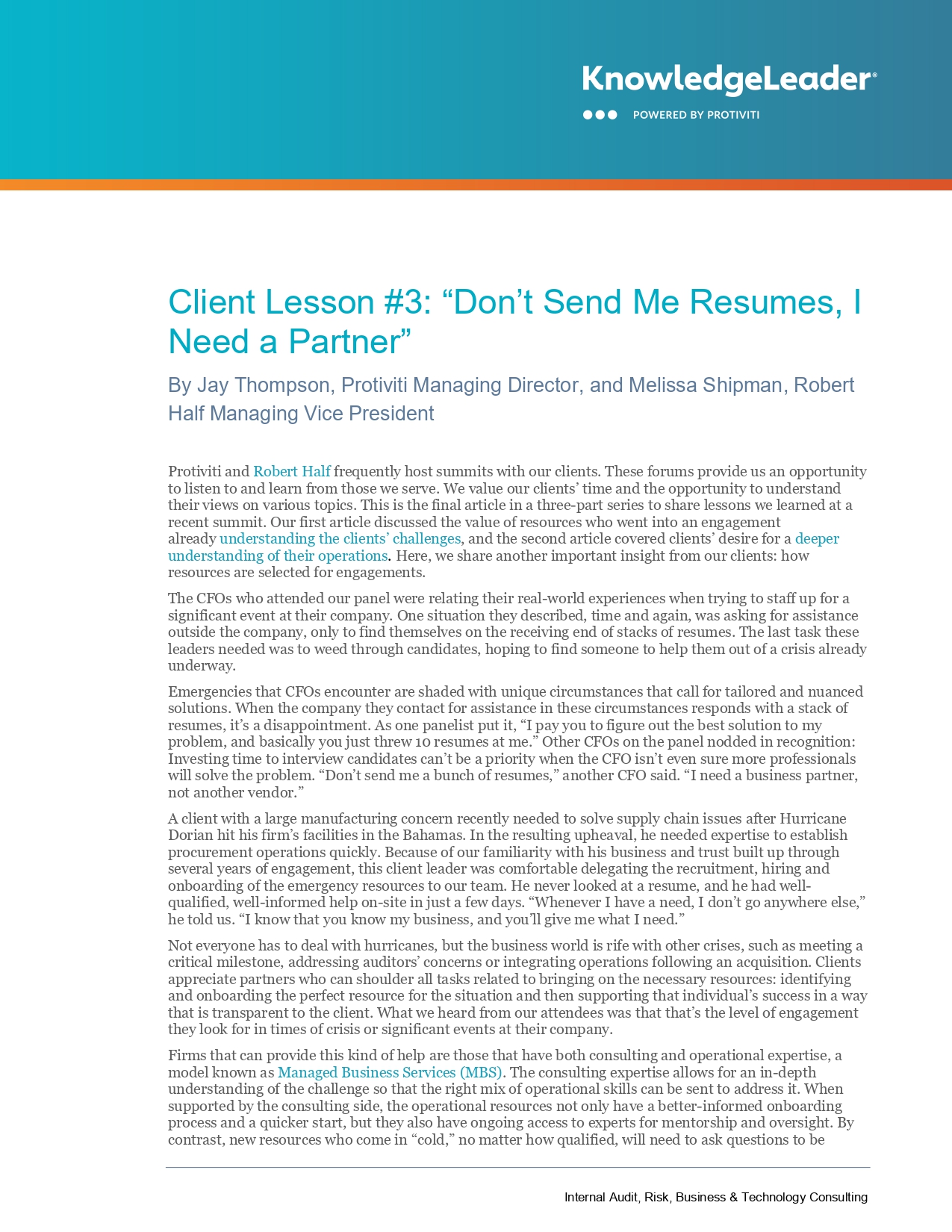 Client Lesson #3: “Don’t Send Me Resumes, I Need a Partner”