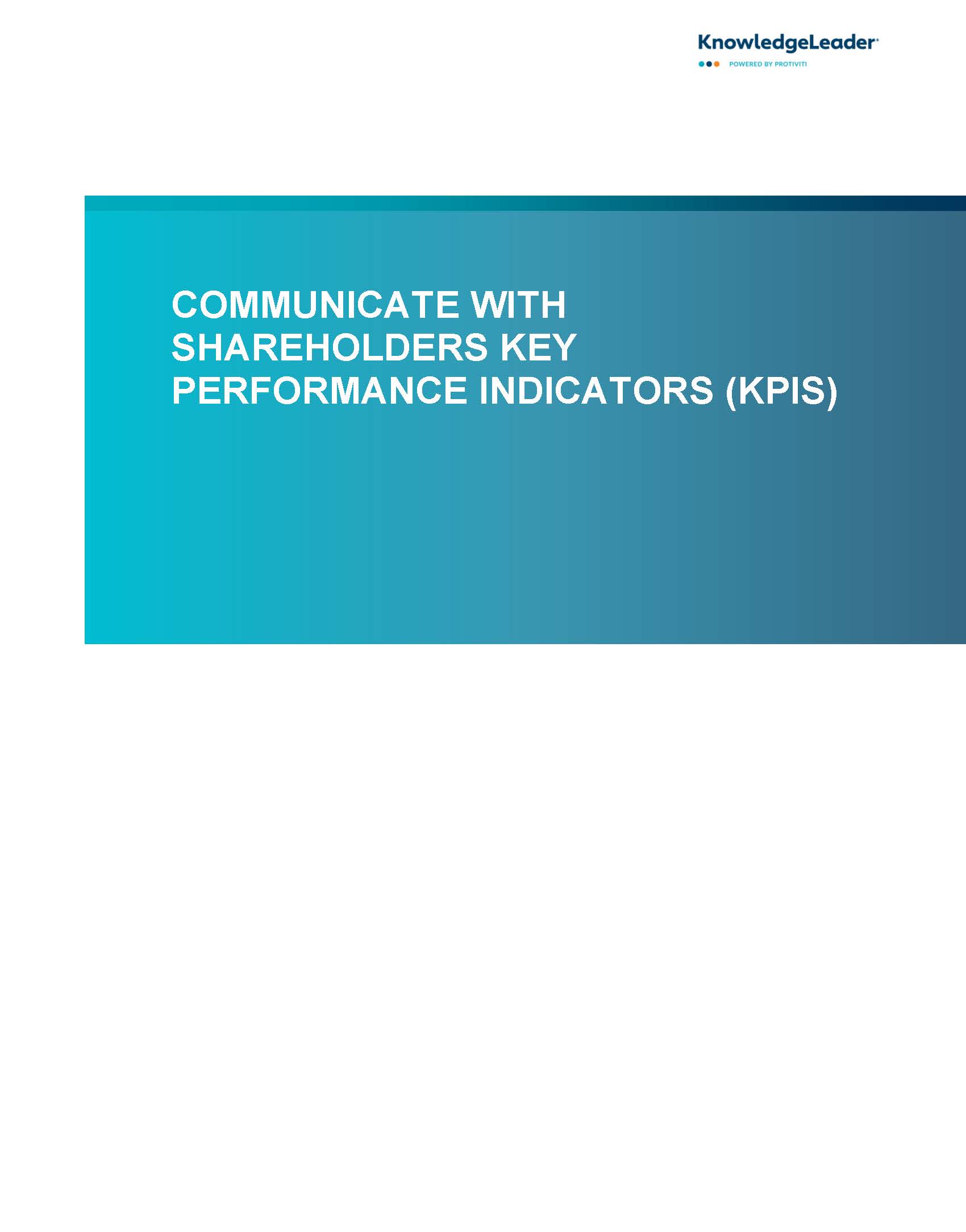 Screenshot of the first page of Communicate With Shareholders Key Performance Indicators (KPIs)