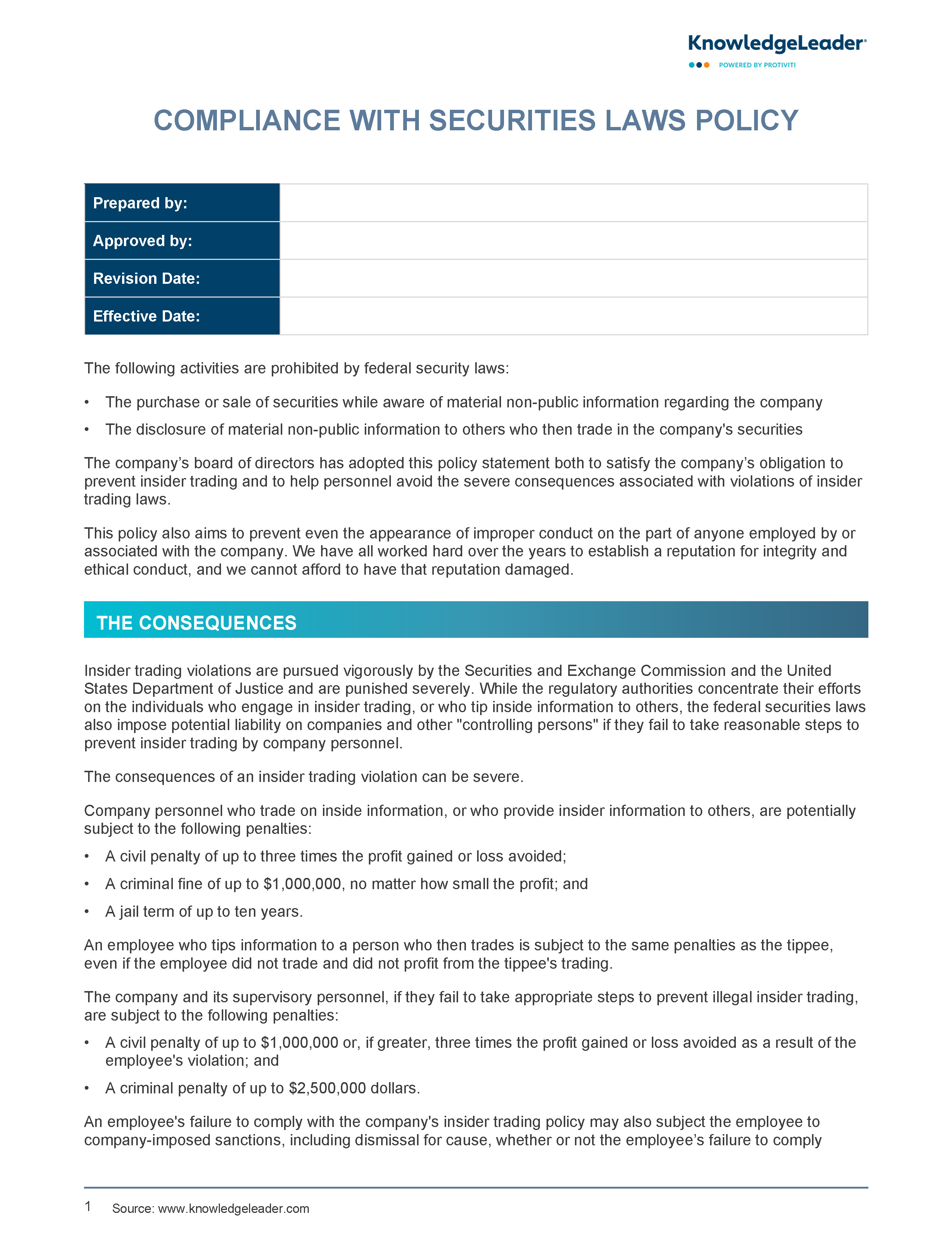 Screenshot of the first page of Compliance with Security Laws Policy