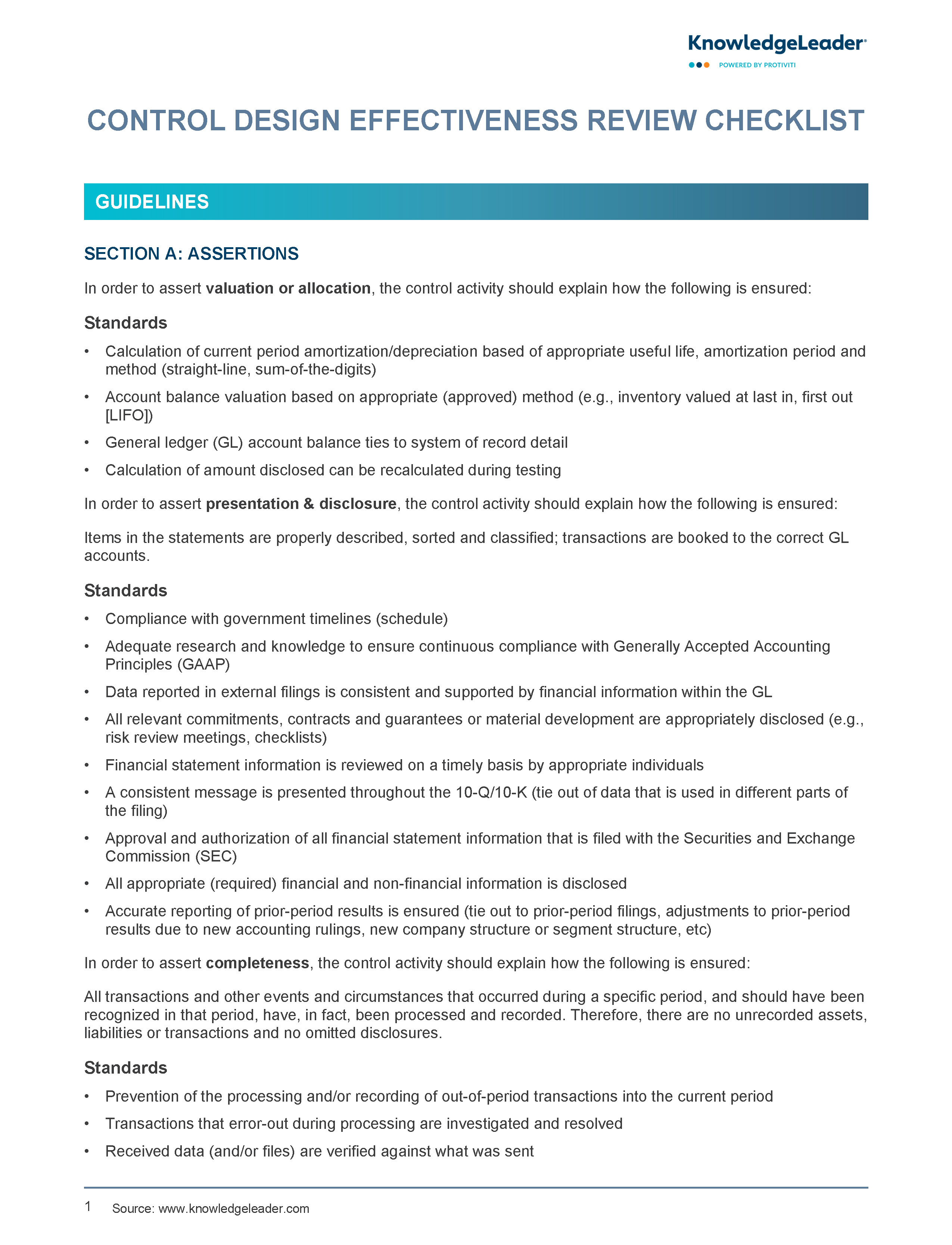 screenshot of the first page of Control Design Effectiveness Review Checklist