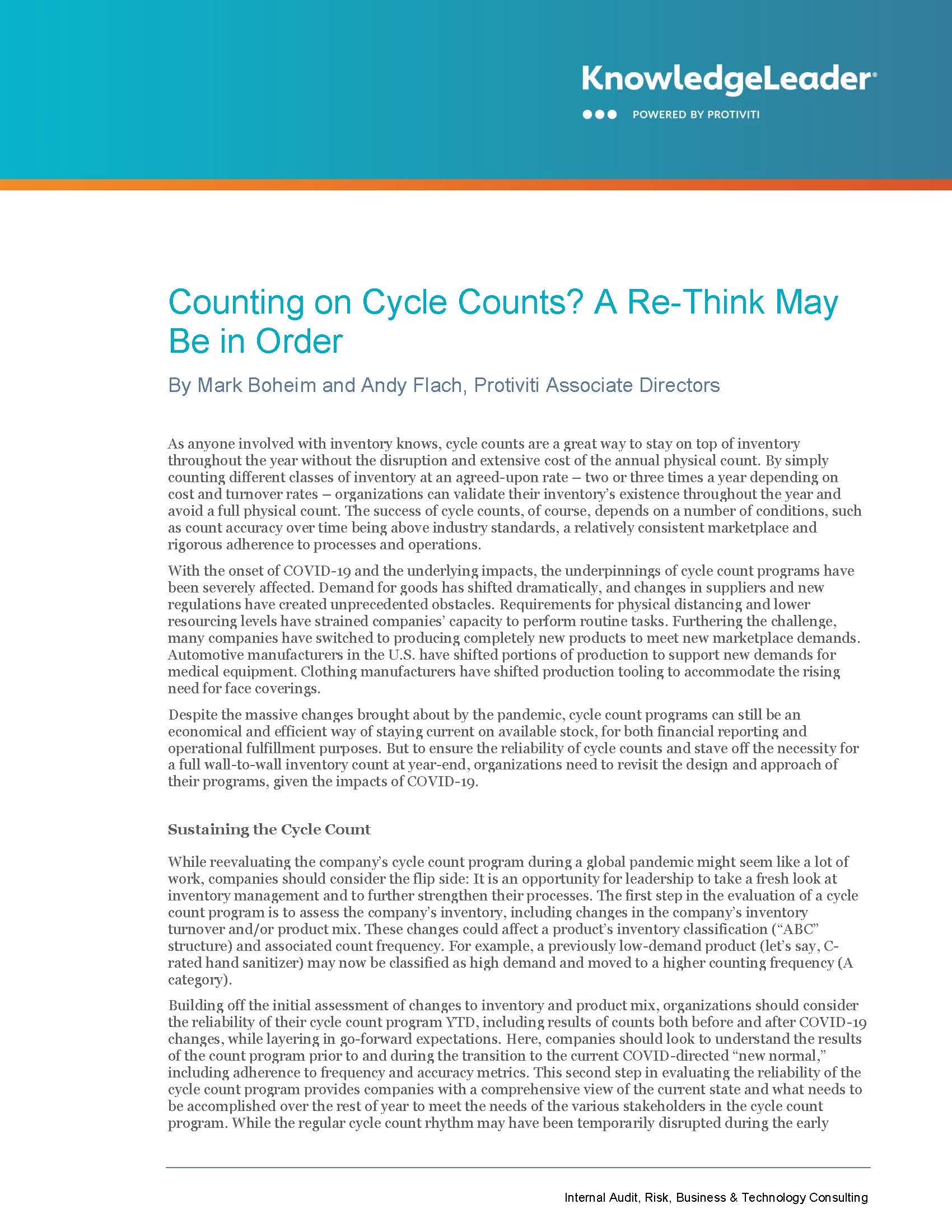 Screenshot of the first page of Counting on Cycle Counts A Re-Think May Be in Order