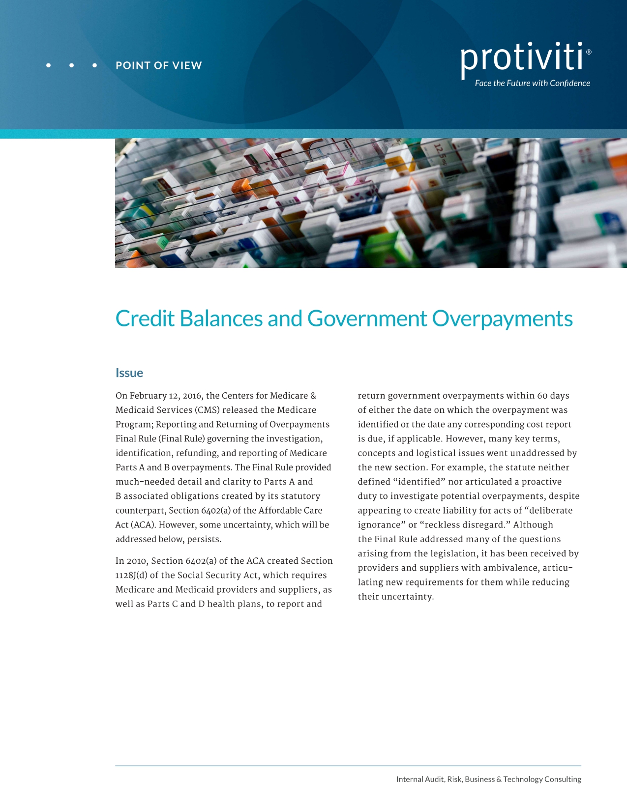 Screenshot of the first page of Credit Balances and Government Overpayments