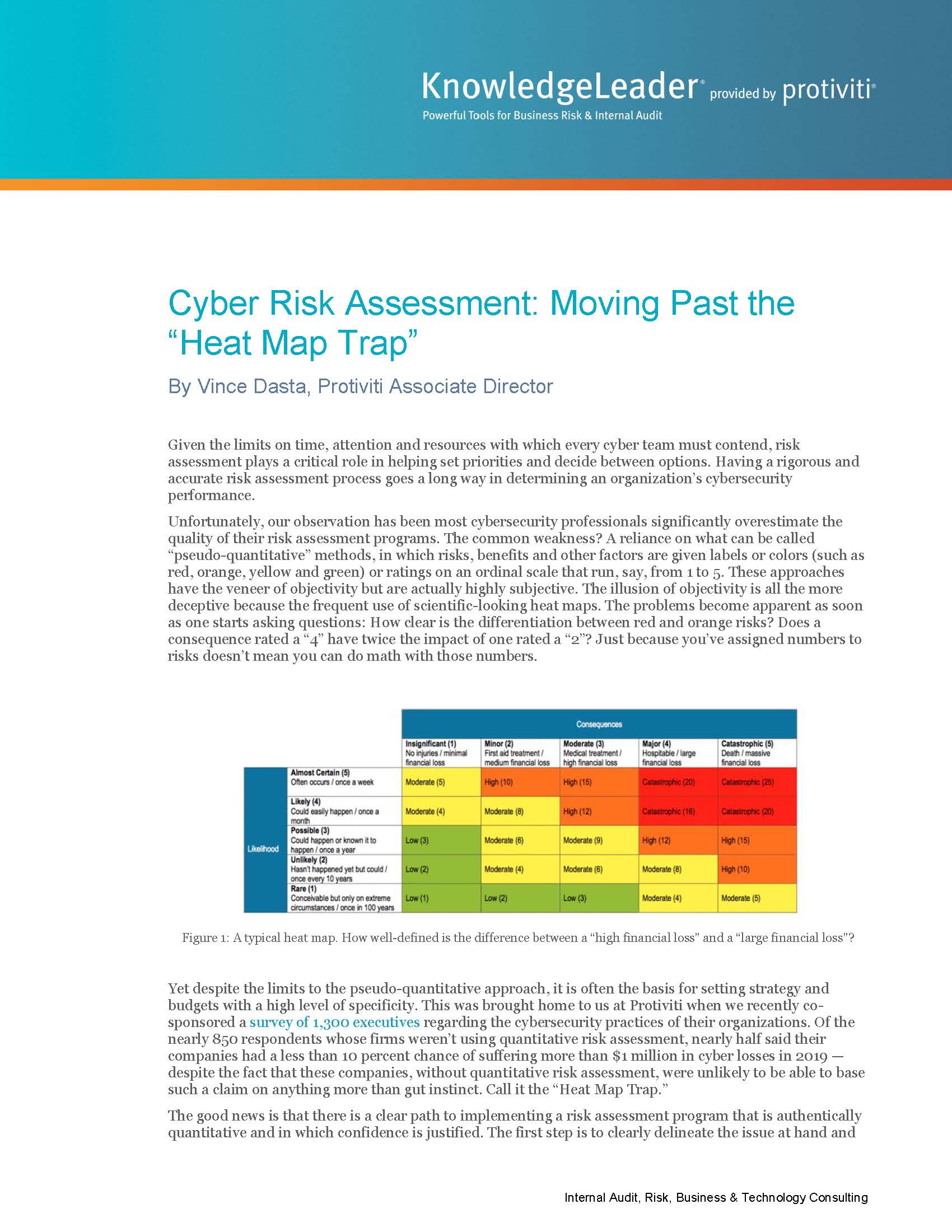 Screenshot of the first page of Cyber Risk Assessment: Moving Past the ‘‘Heat Map Trap’’