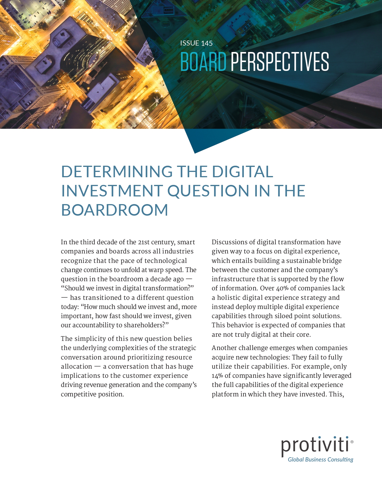 Screenshot of the first page of Determining the Digital Investment Question in the Boardroom