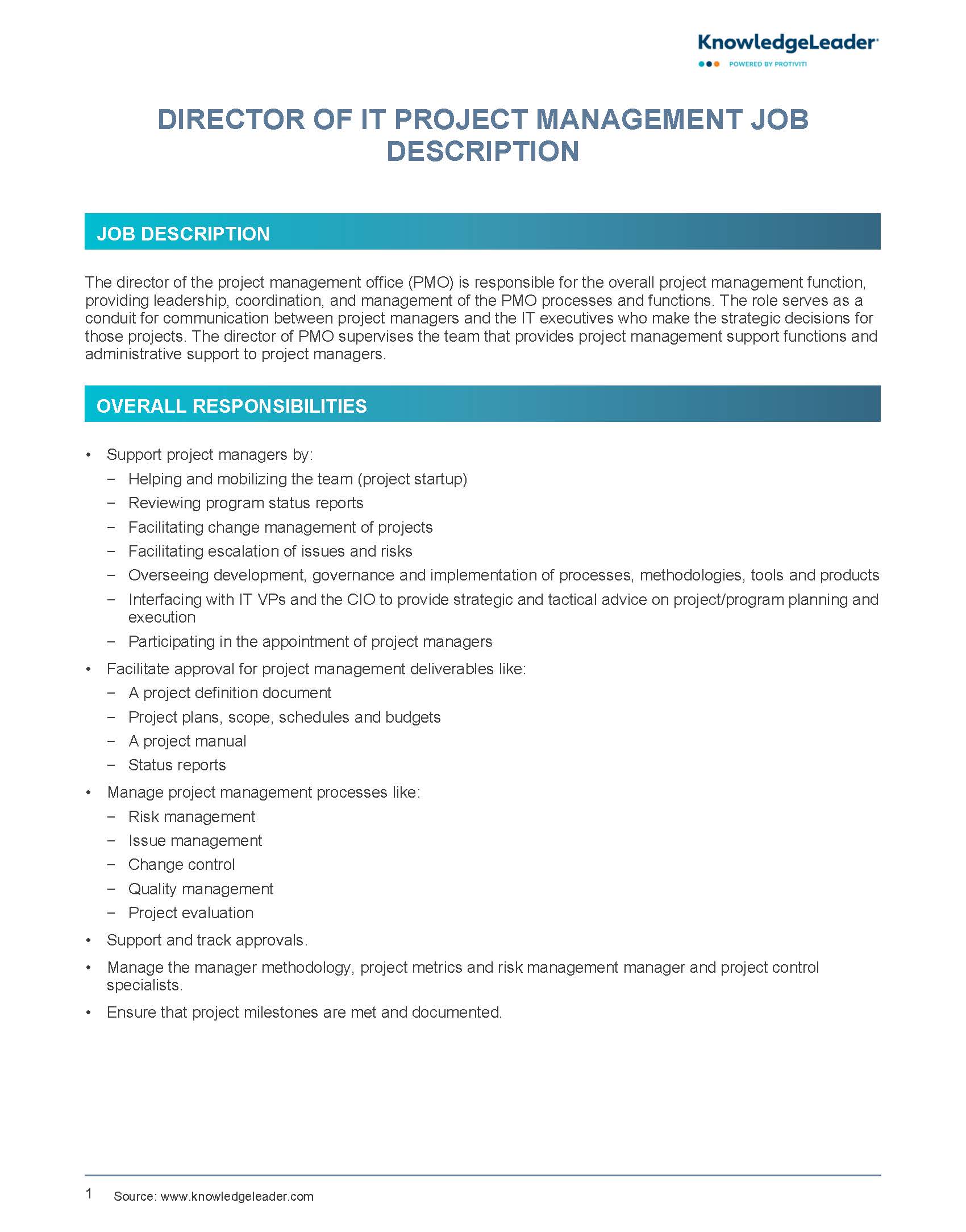 Screenshot of the first page of Director of IT Project Management Job Description