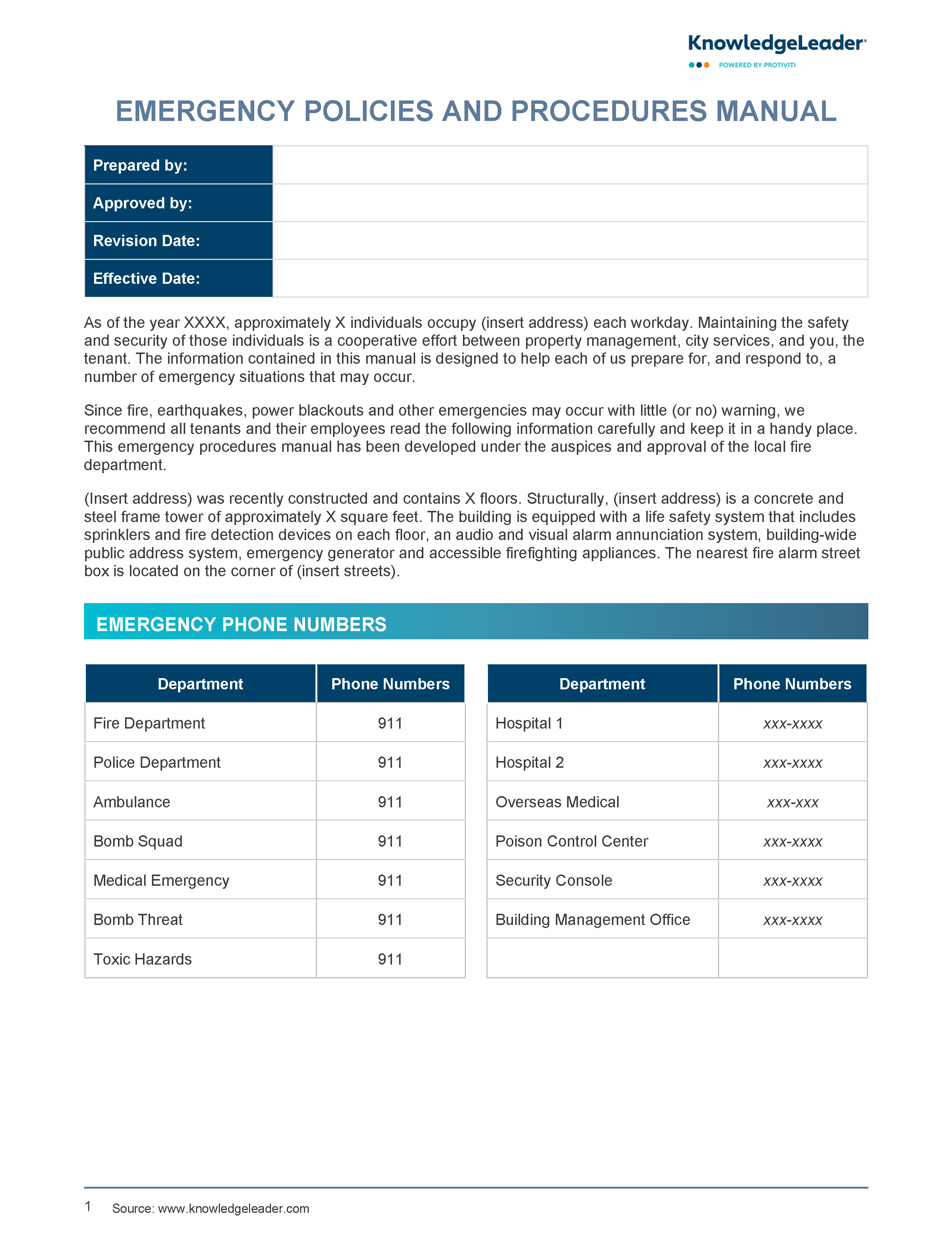 Screenshot of the first page of Emergency Policies and Procedures Manual