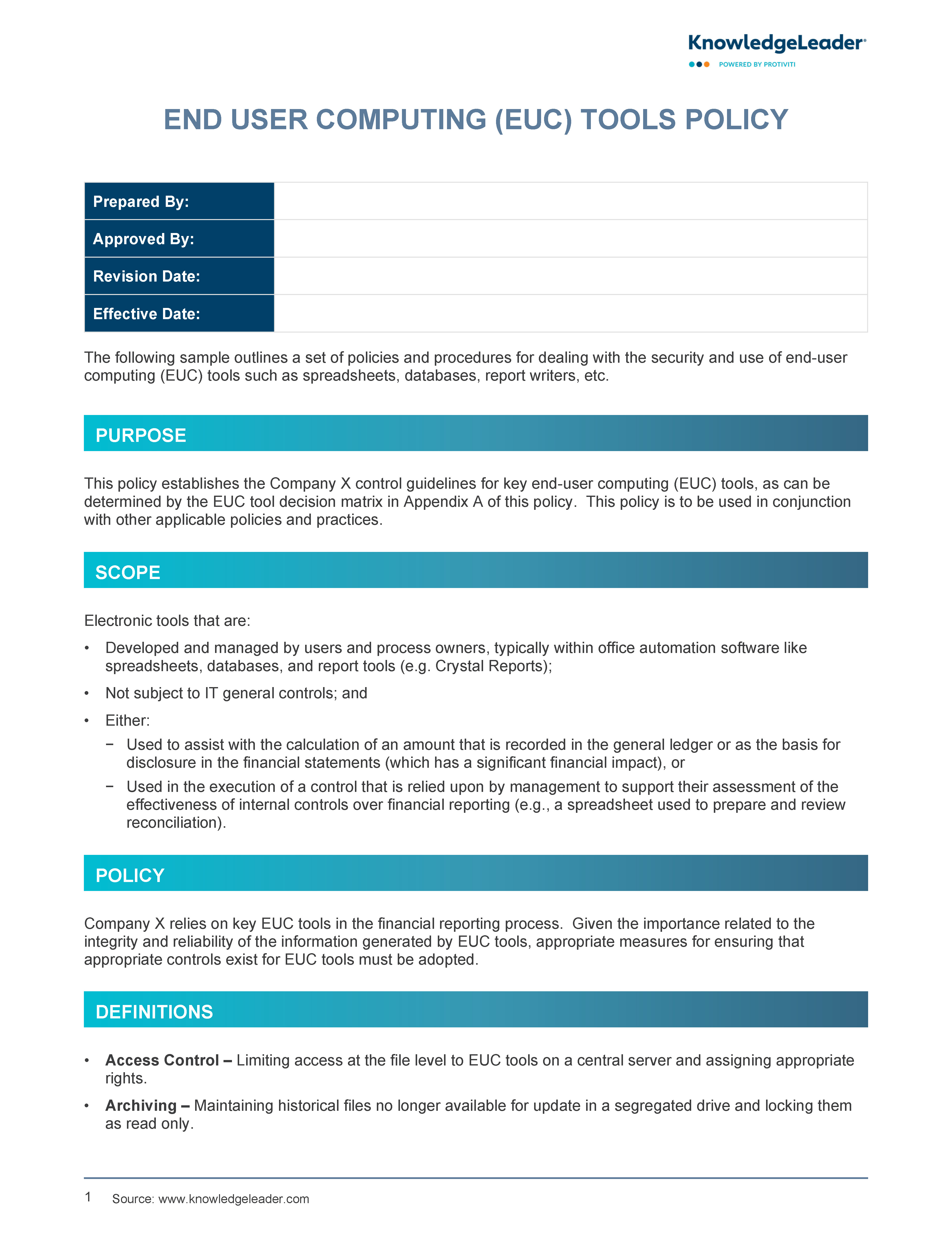 Screenshot of the first page of End User Computing Policy