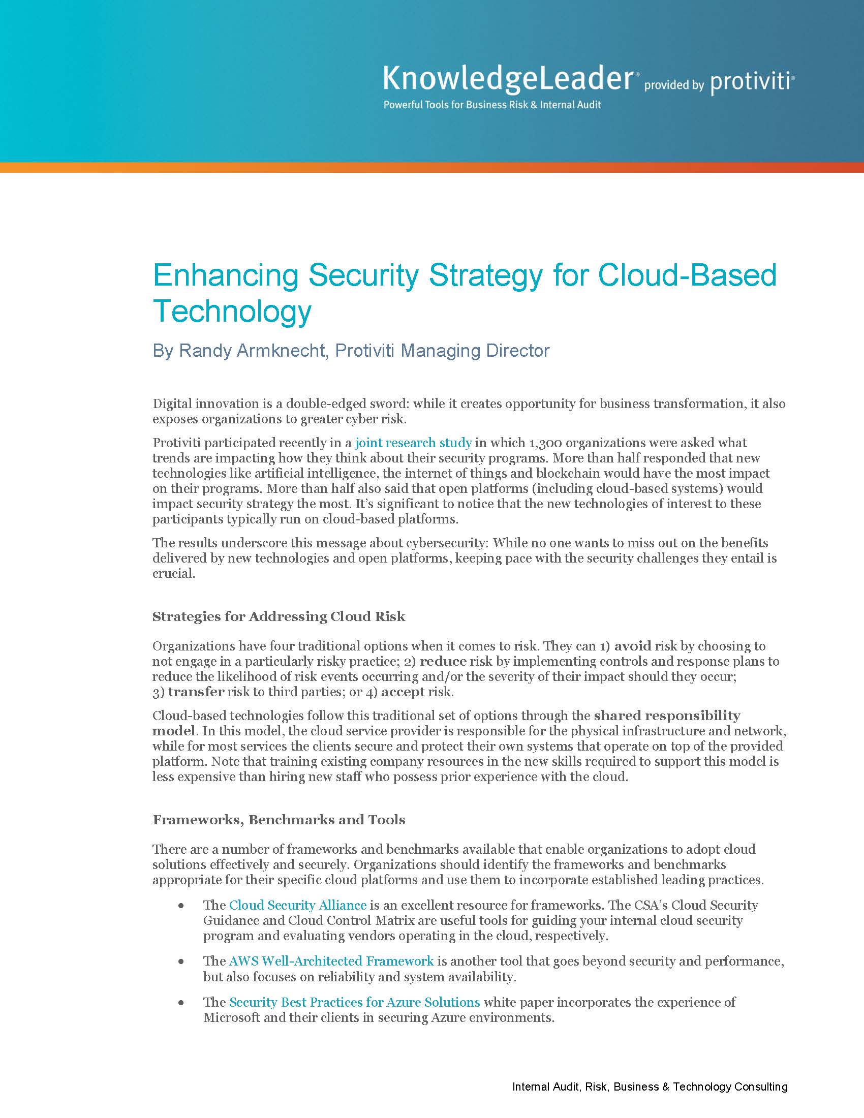 Screenshot of the first page of Enhancing Security Strategy for Cloud-Based Technology