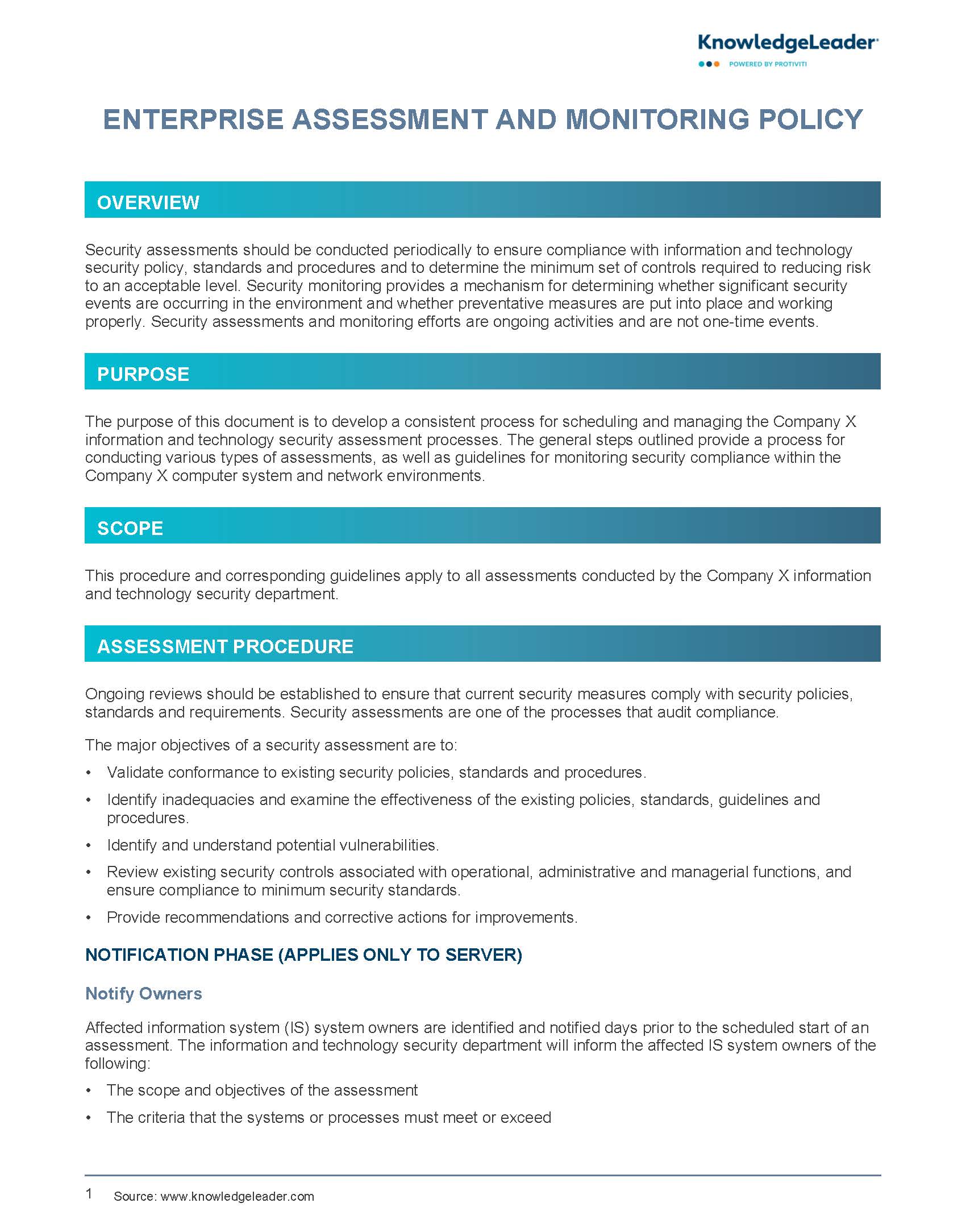 Screenshot of the first page of Enterprise Assessment and Monitoring Policy