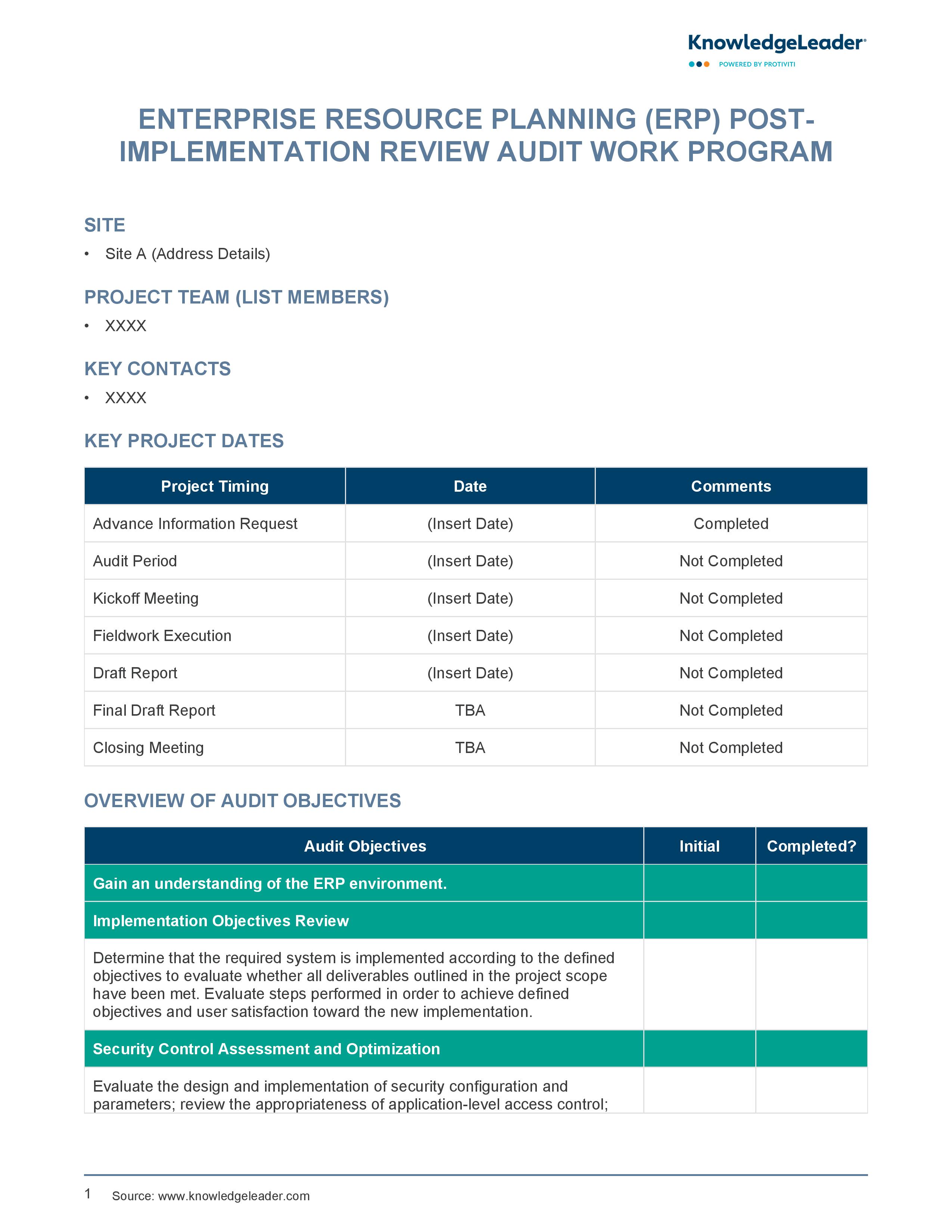 Screenshot of the first page of Enterprise Resource Planning (ERP) Post-Implementation Review Audit Work Program-page-001