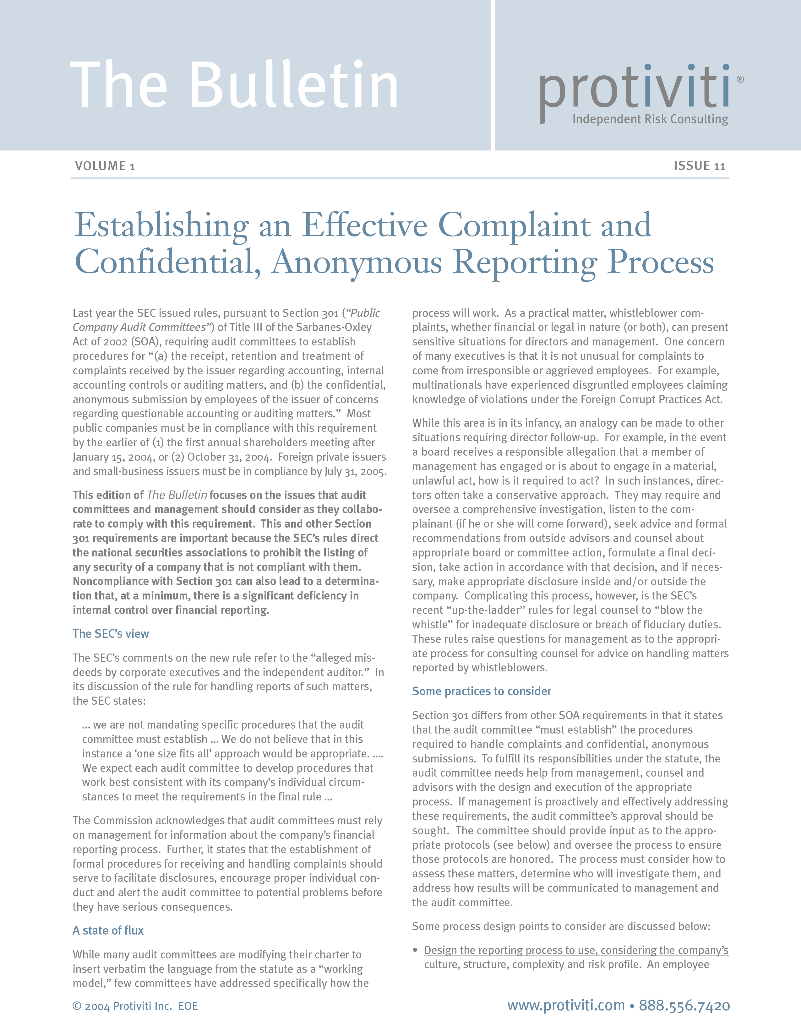 Screenshot of the first page of Establishing an Effective Complaint Reporting Process