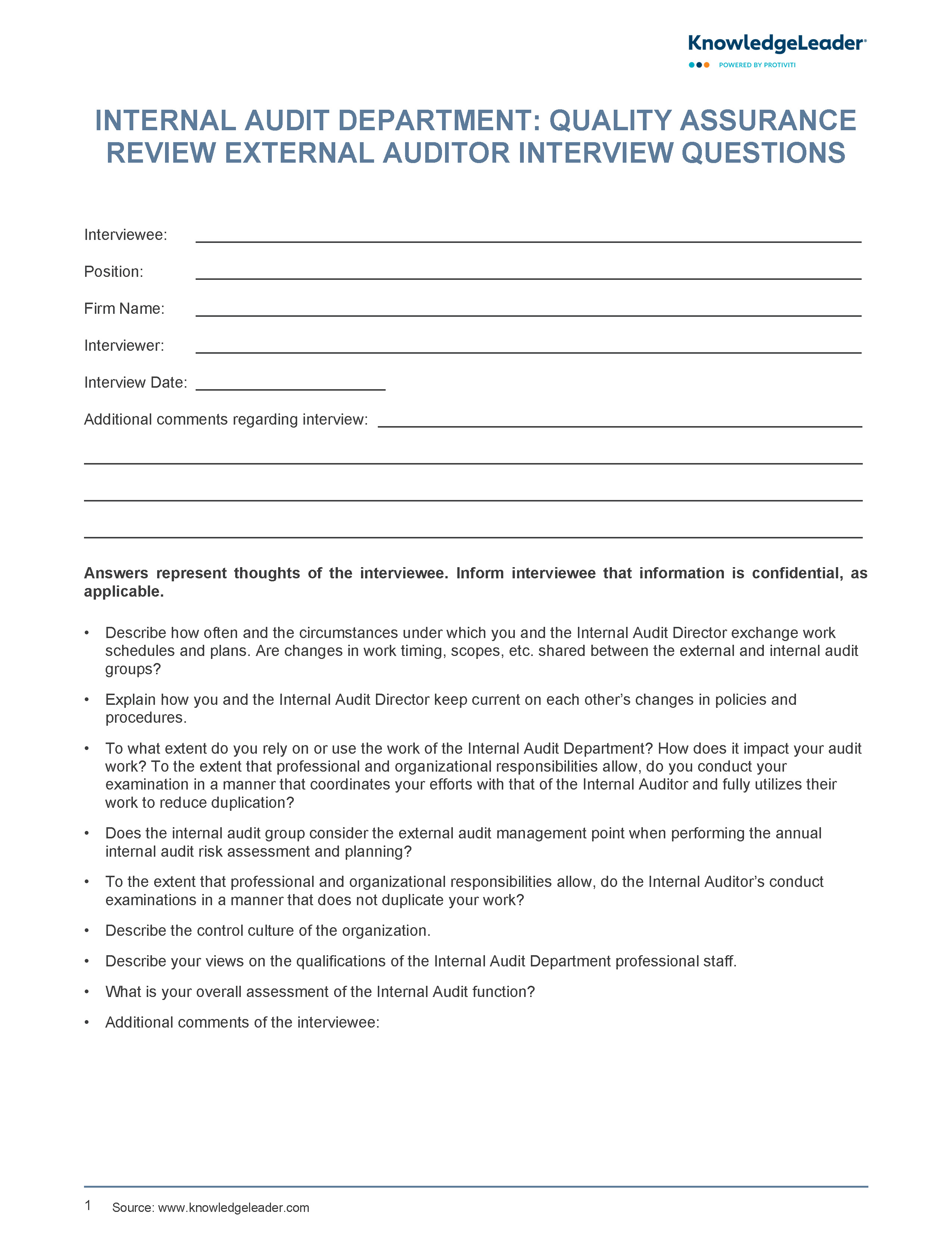 Screenshot of the first page of External-Auditor-Interview-Questionnaire