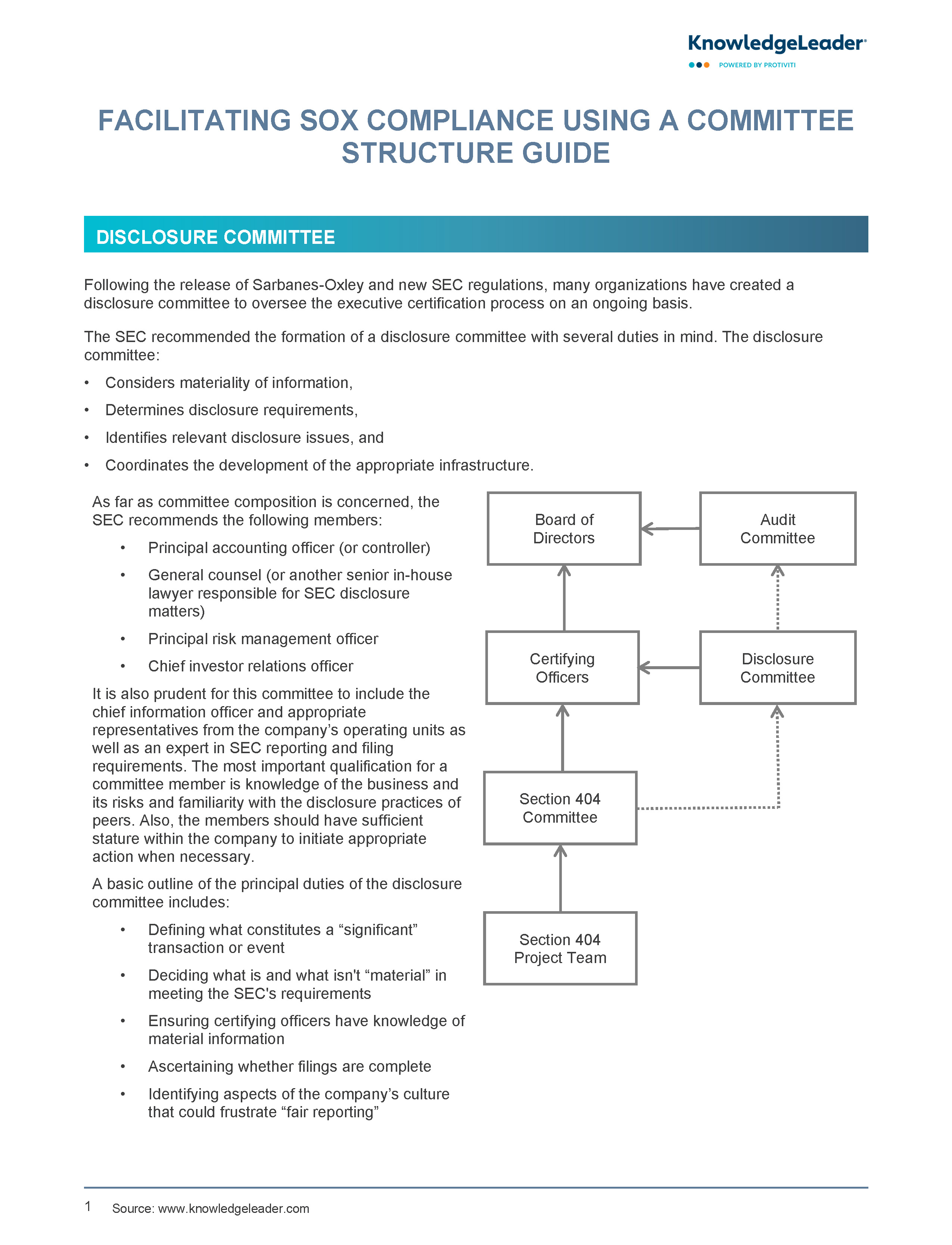 Screenshot of the first page of Facilitating SOX Compliance Using a Committee Structure