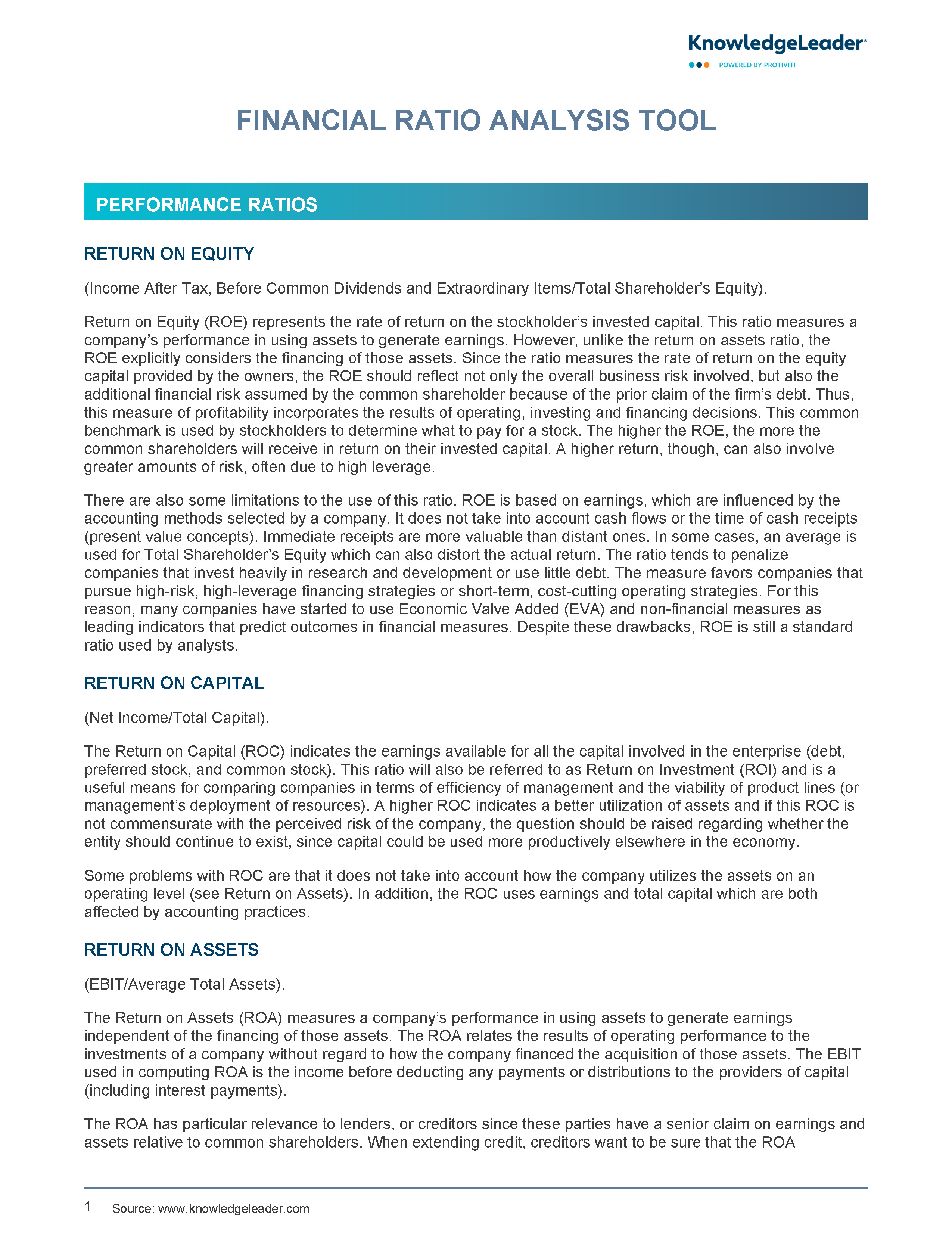 Screenshot of the first page of Financial Ratio Analysis Guide